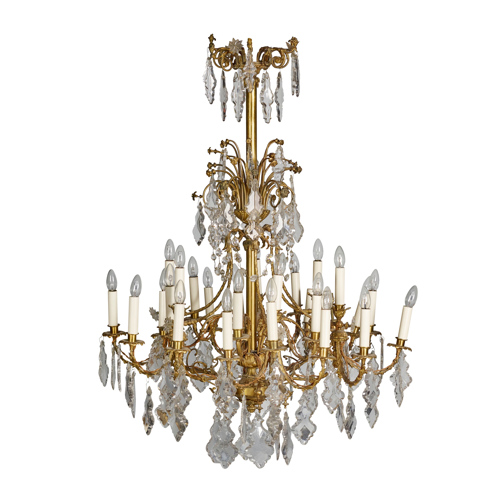 TWENTY-EIGHT LIGHT GILT METAL AND CUT GLASS CHANDELIER