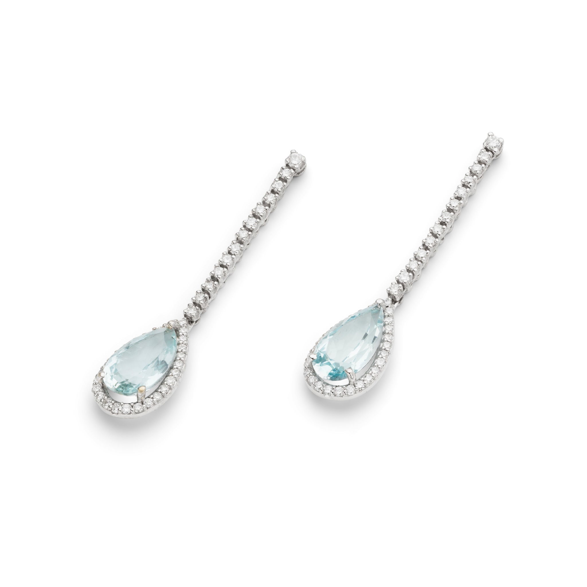 A pair of aquamarine and diamond earrings