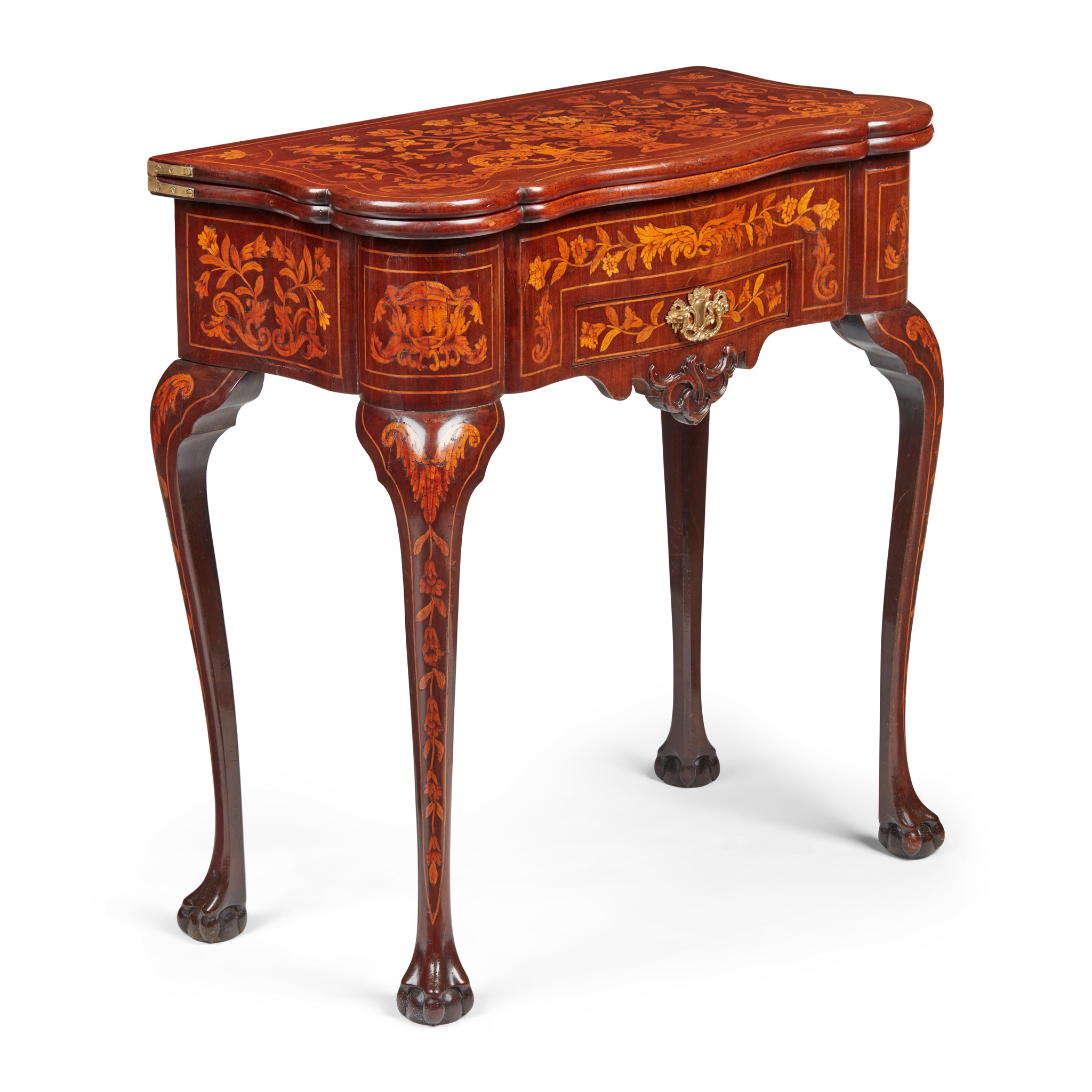 DUTCH WALNUT MARQUETRY DOUBLE FOLD CARD TABLE