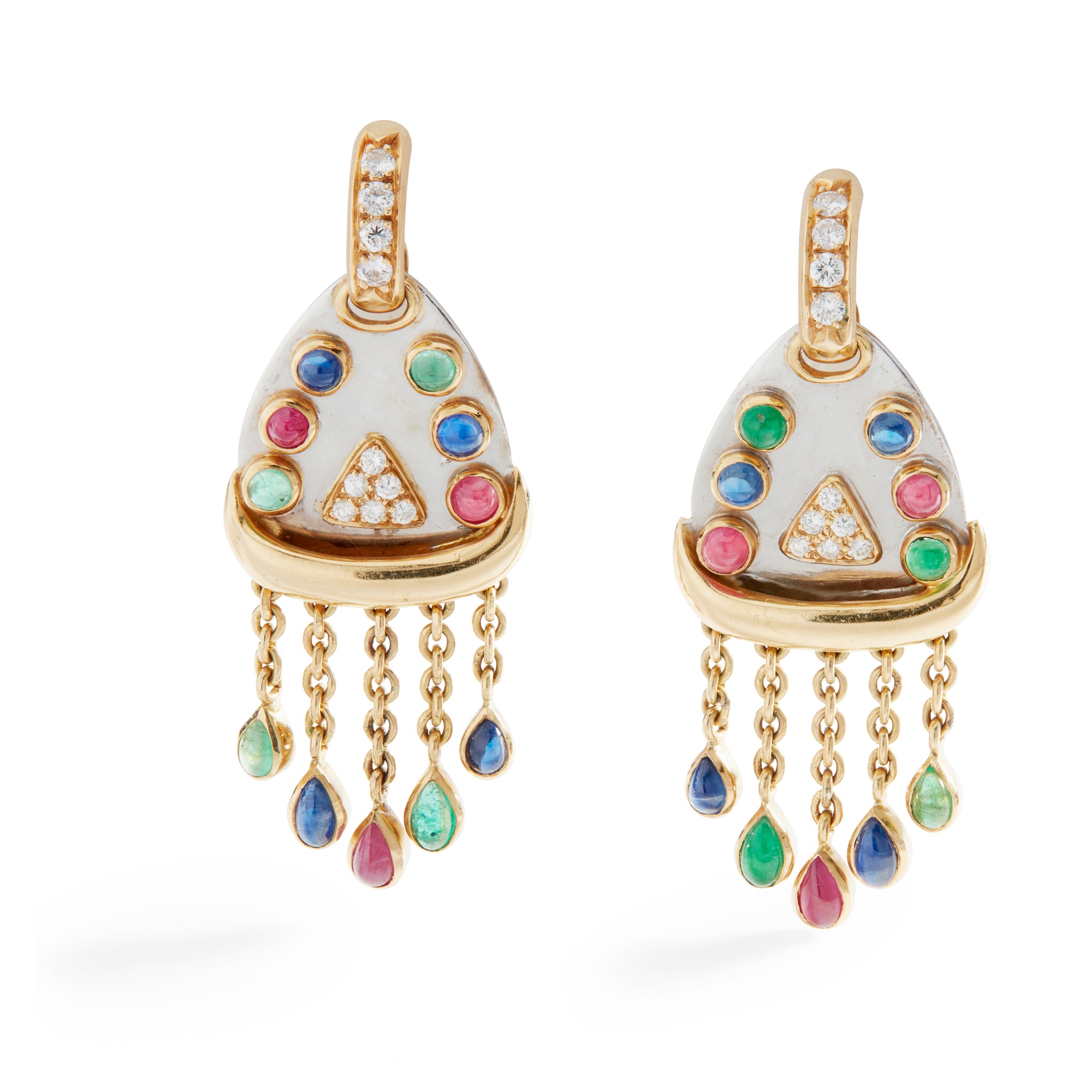 A pair of multi-gem pendant earrings