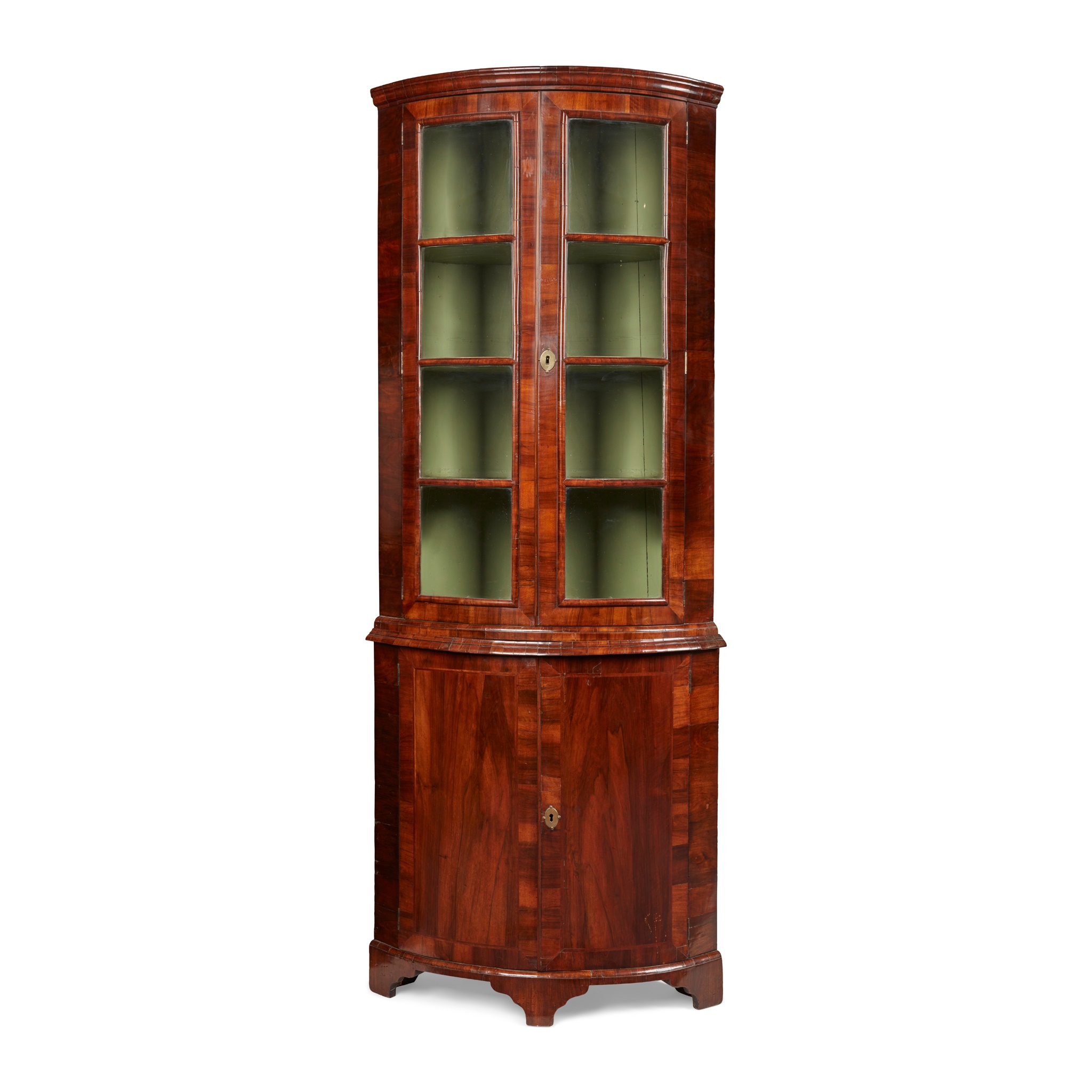 GEORGIAN WALNUT BOWFRONT STANDING CORNER CUBPOARD