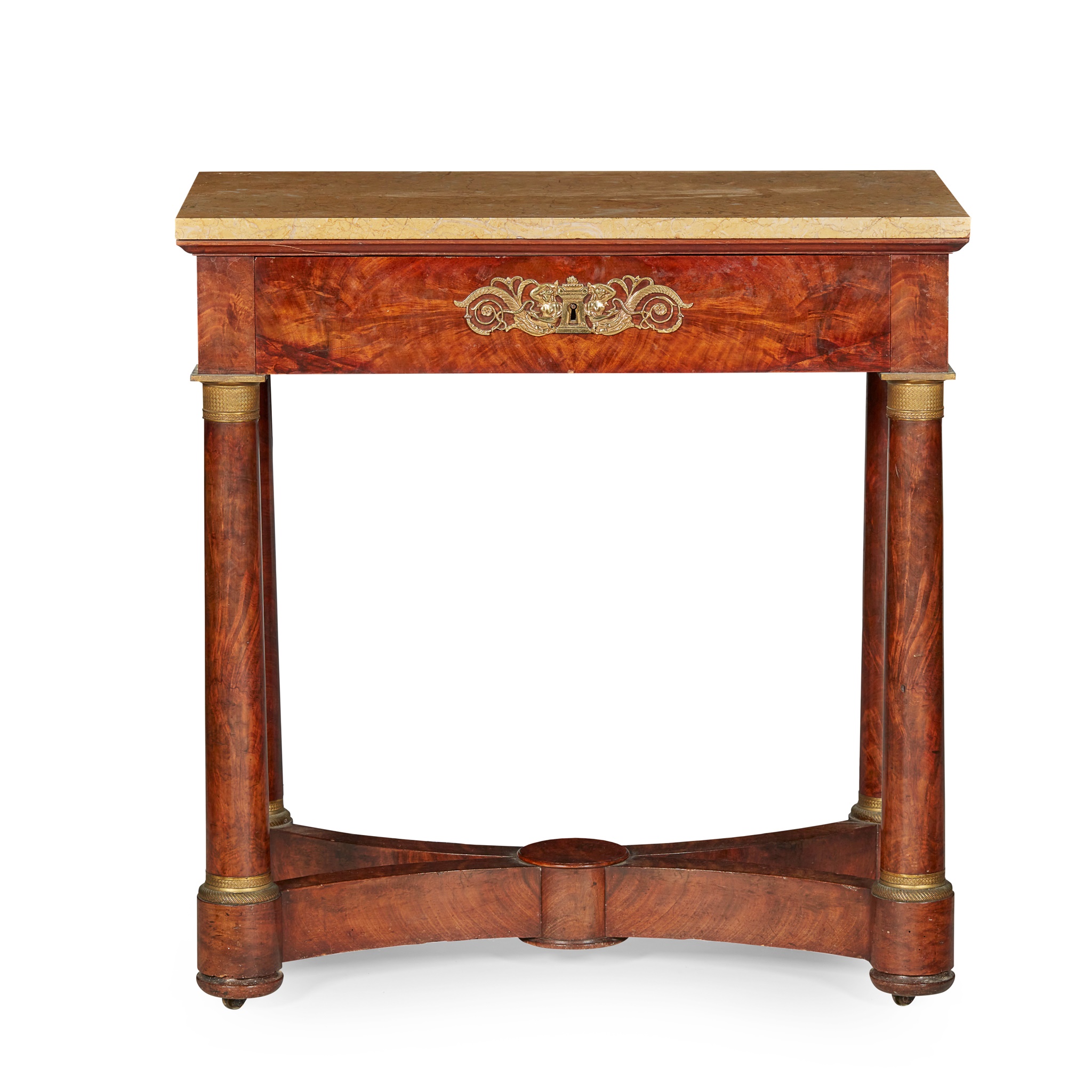 FRENCH EMPIRE MARBLE TOPPED MAHOGANY CONSOLE TABLE