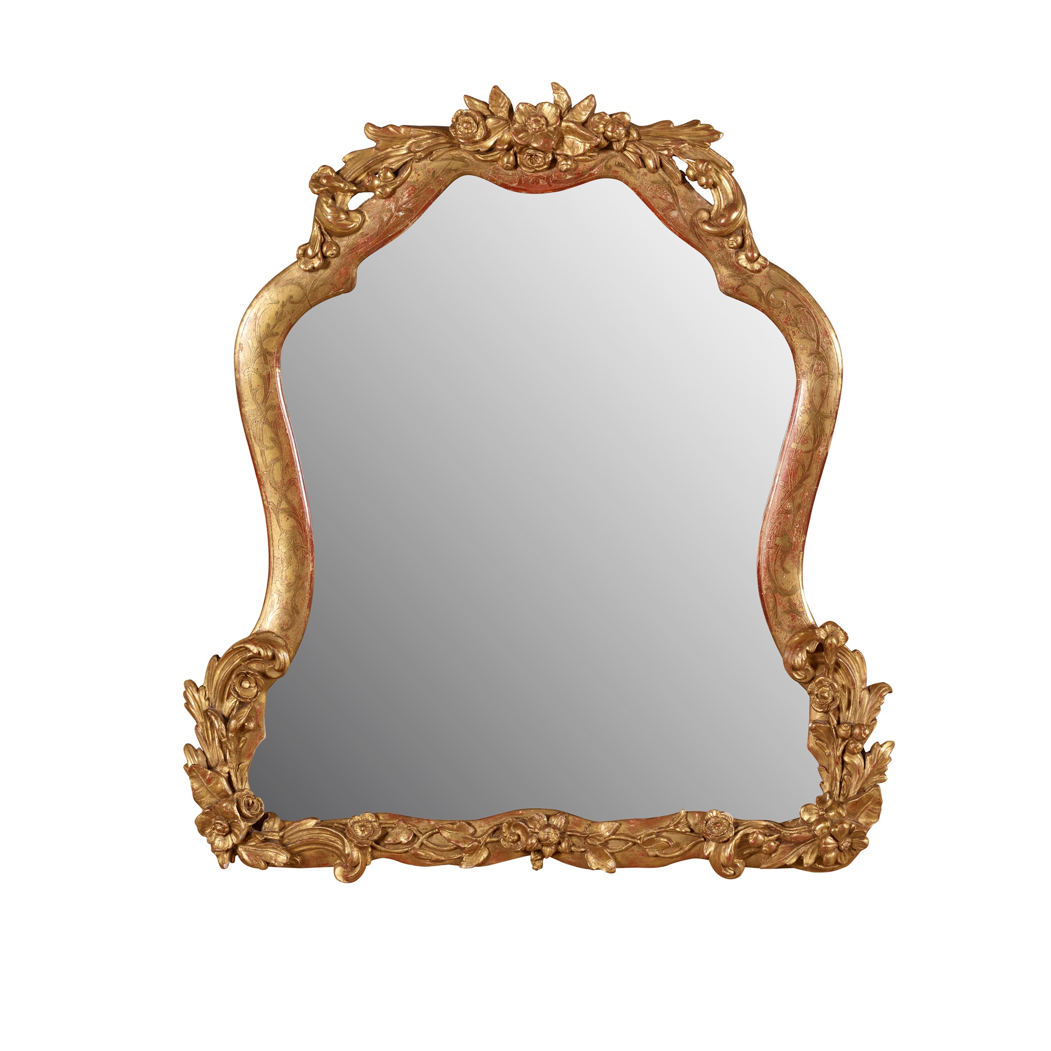 FRENCH ROCOCO STYLE GILTWOOD DRESSING TABLE MIRROR