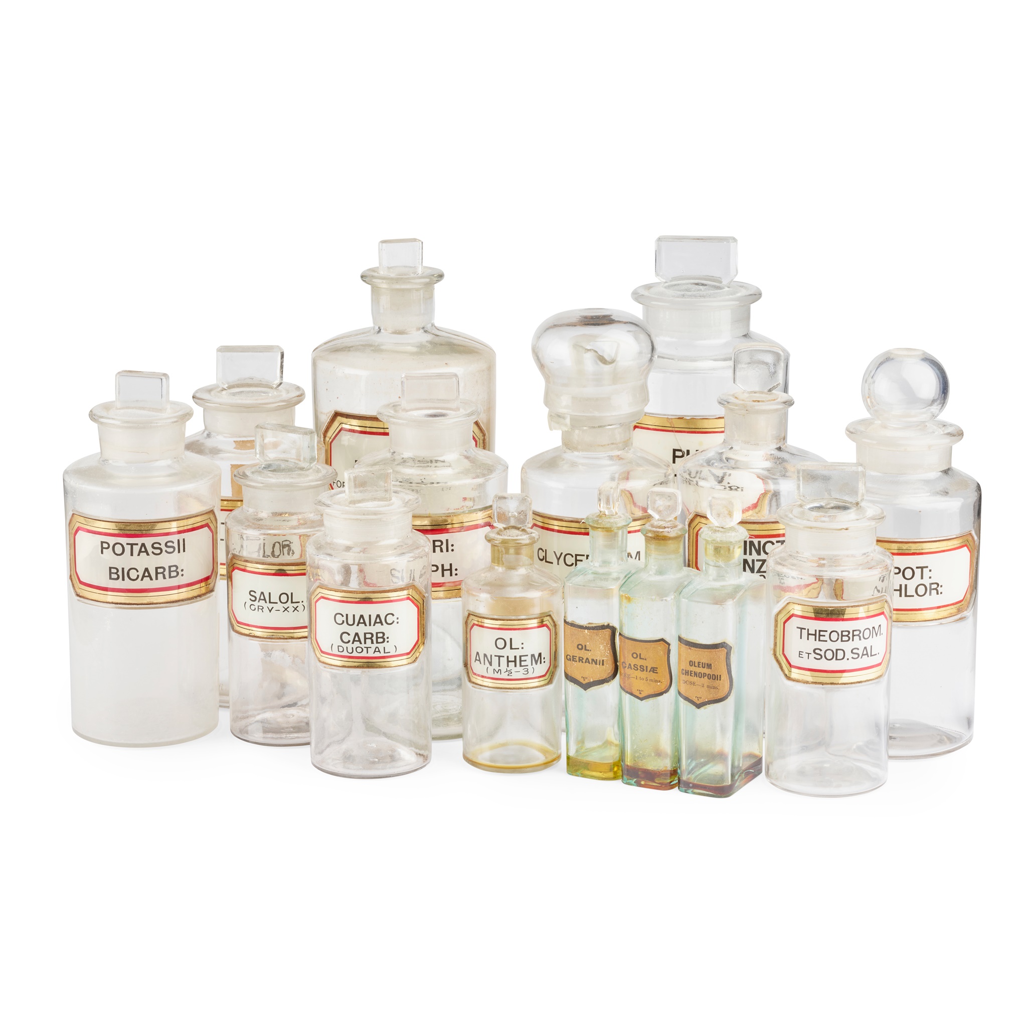 COLLECTION OF CLEAR GLASS APOTHECARY BOTTLES