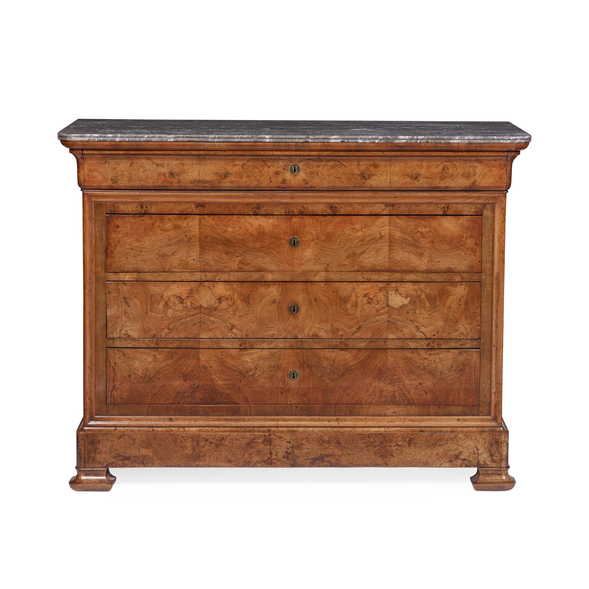 FRENCH CHARLES X SLATE TOP WALNUT COMMODE