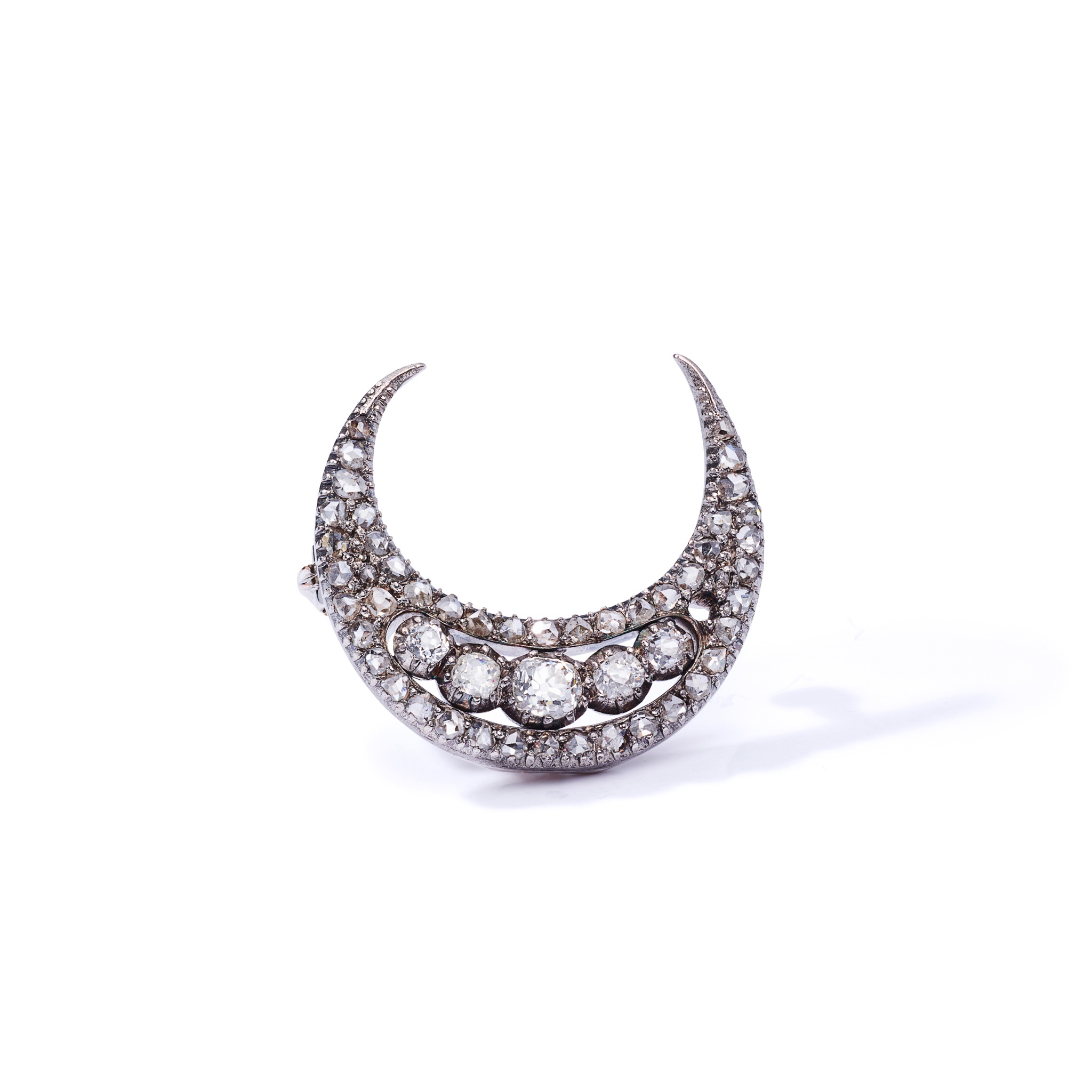 A late 19th century diamond crescent brooch, circa 1880