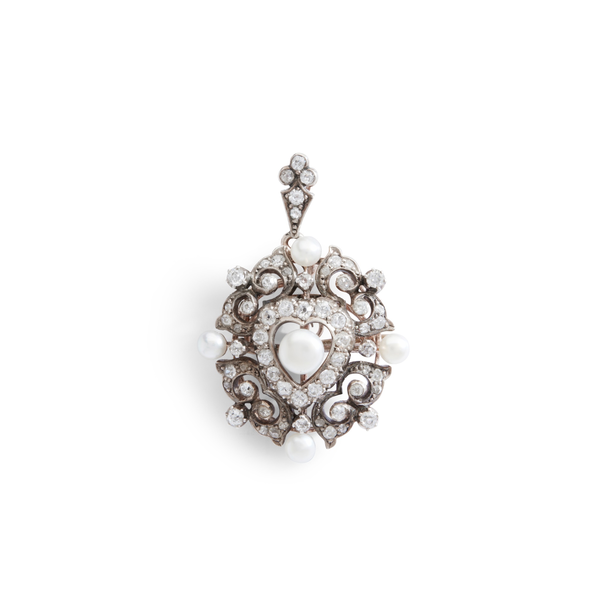 A late 19th-century pearl and diamond pendant