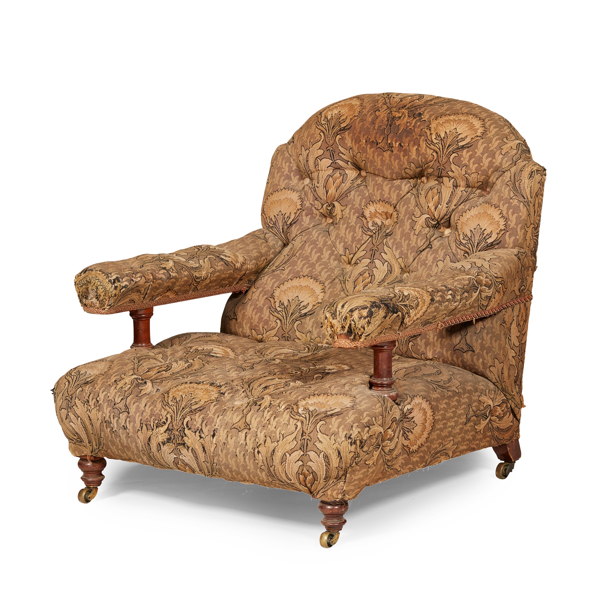 VICTORIAN BUTTON UPHOLSTERED OPEN ARMCHAIR