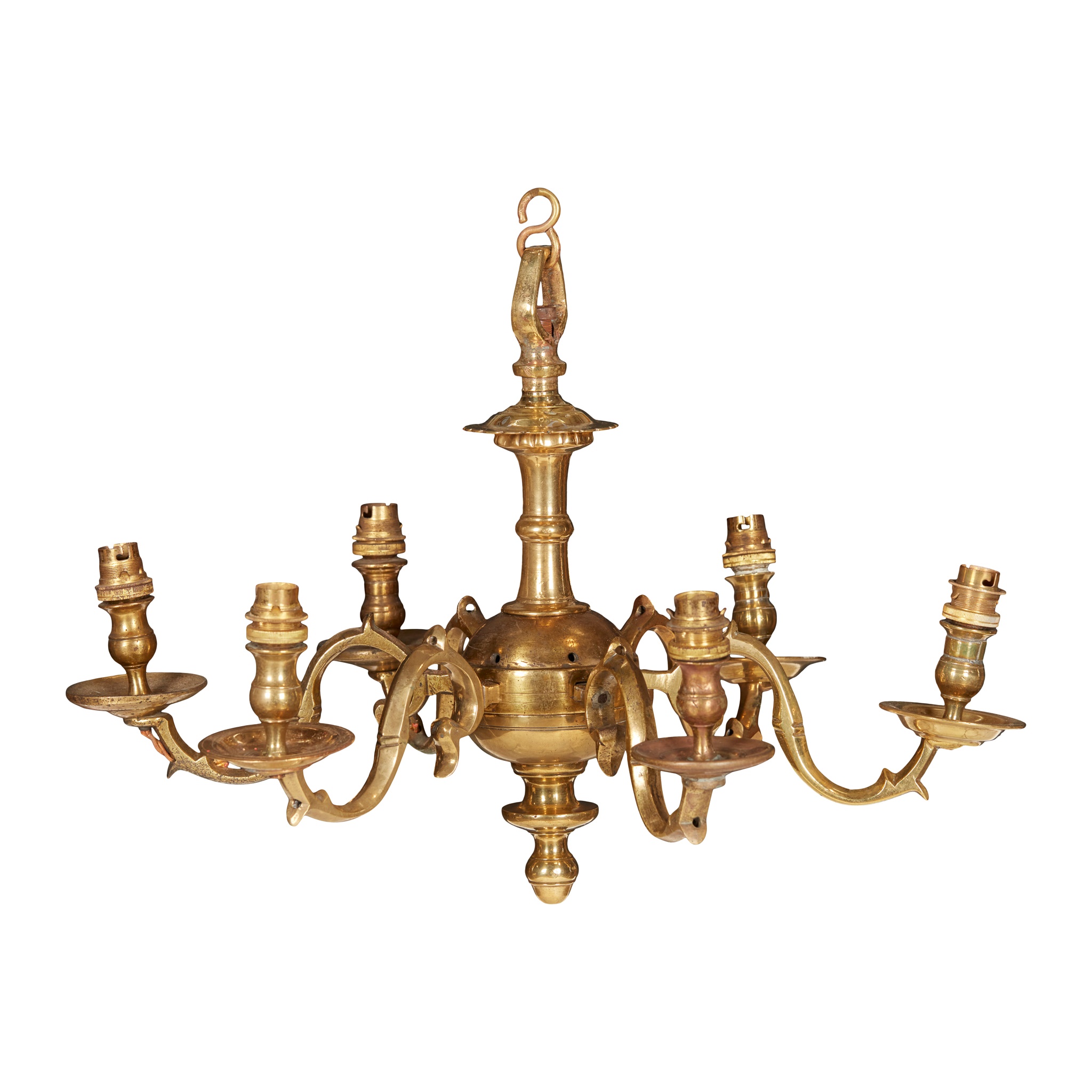 BRASS SIX BRANCH CHANDELIER