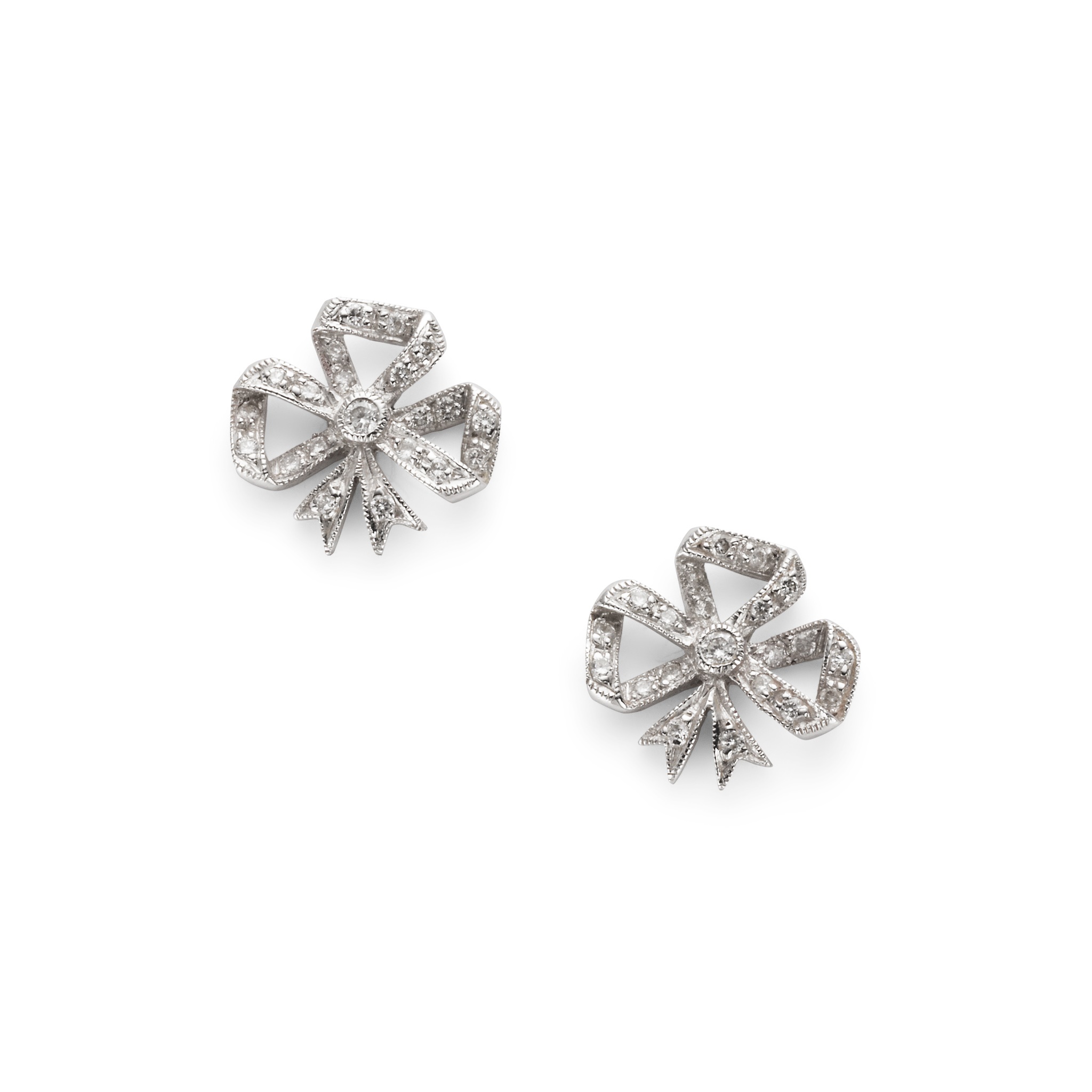 A pair of diamond bow earrings