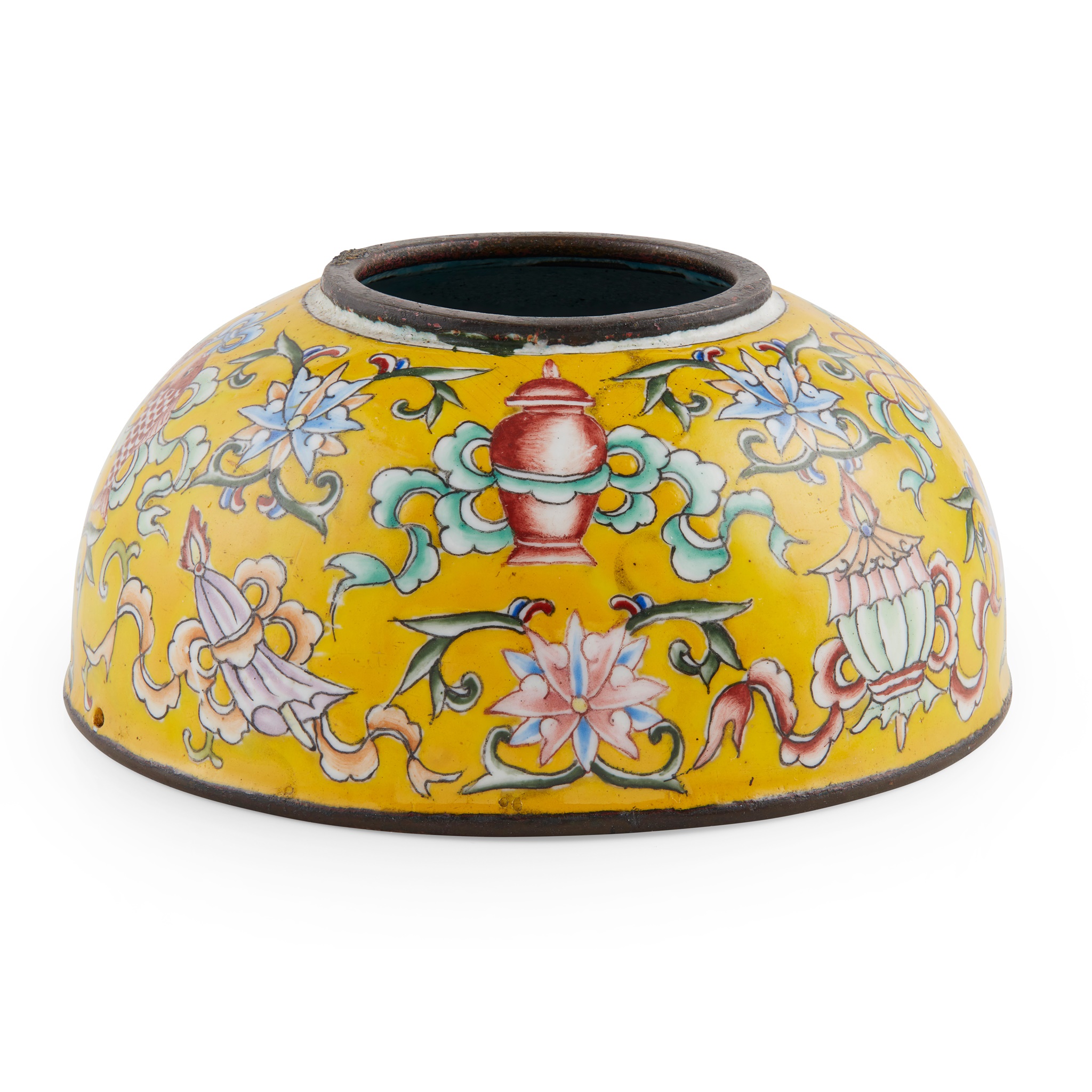 PAINTED ENAMEL BEEHIVE-SHAPED WATERPOT