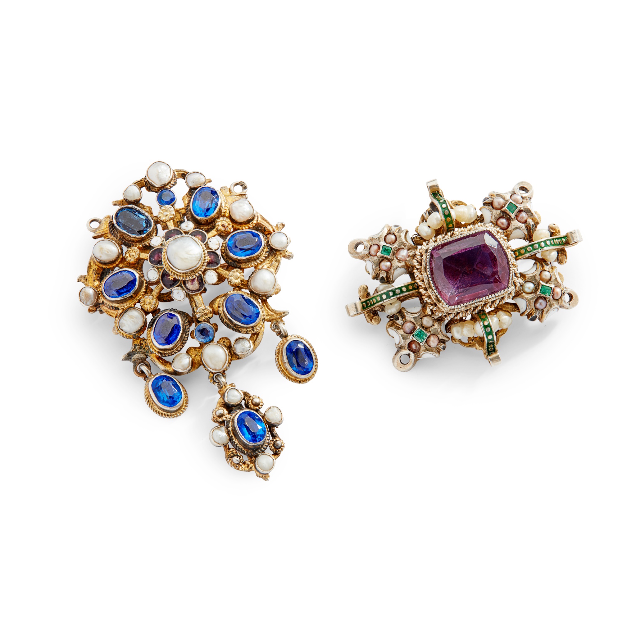 Two Renaissance revival gem-set brooches