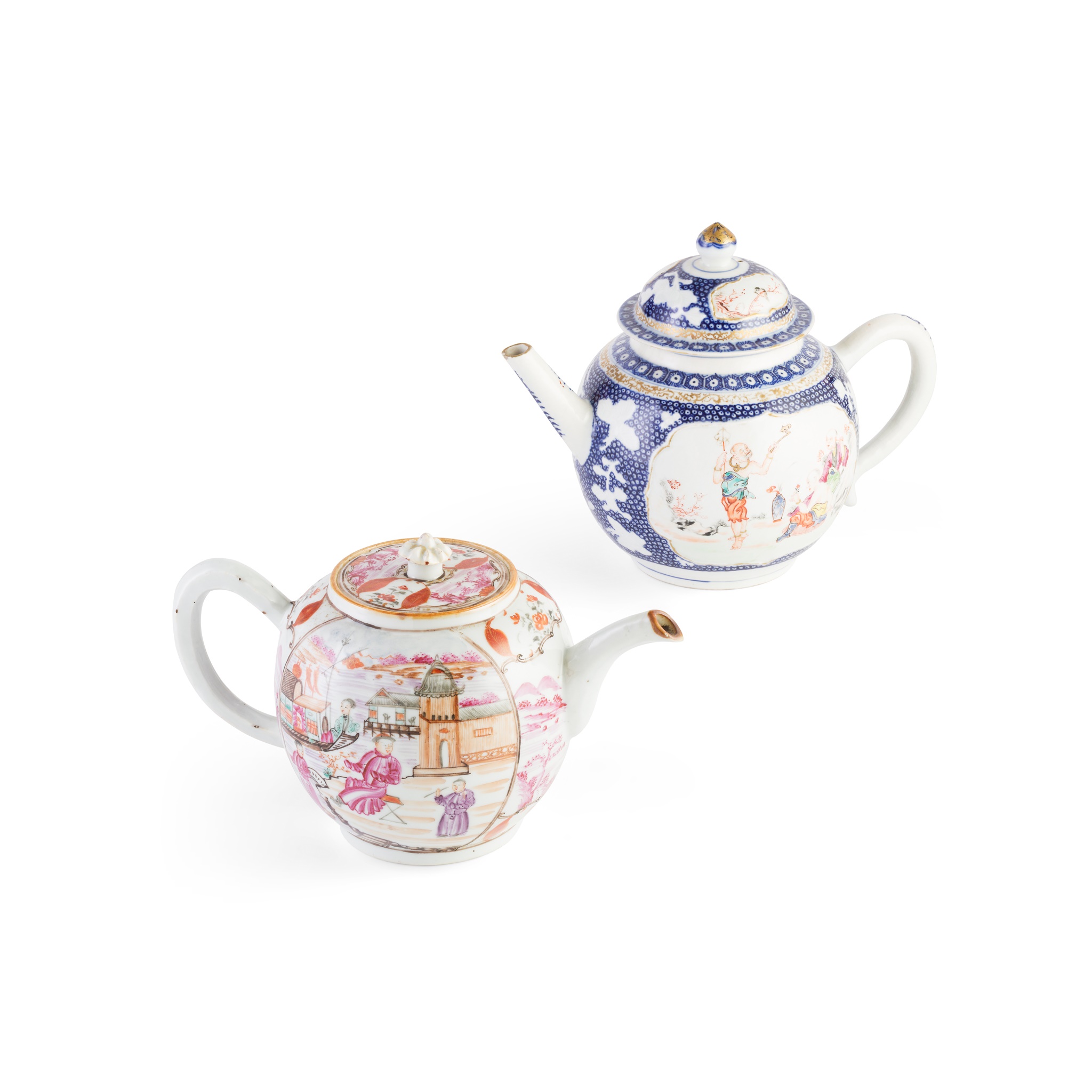TWO CHINESE EXPORT FAMILLE ROSE TEAPOTS