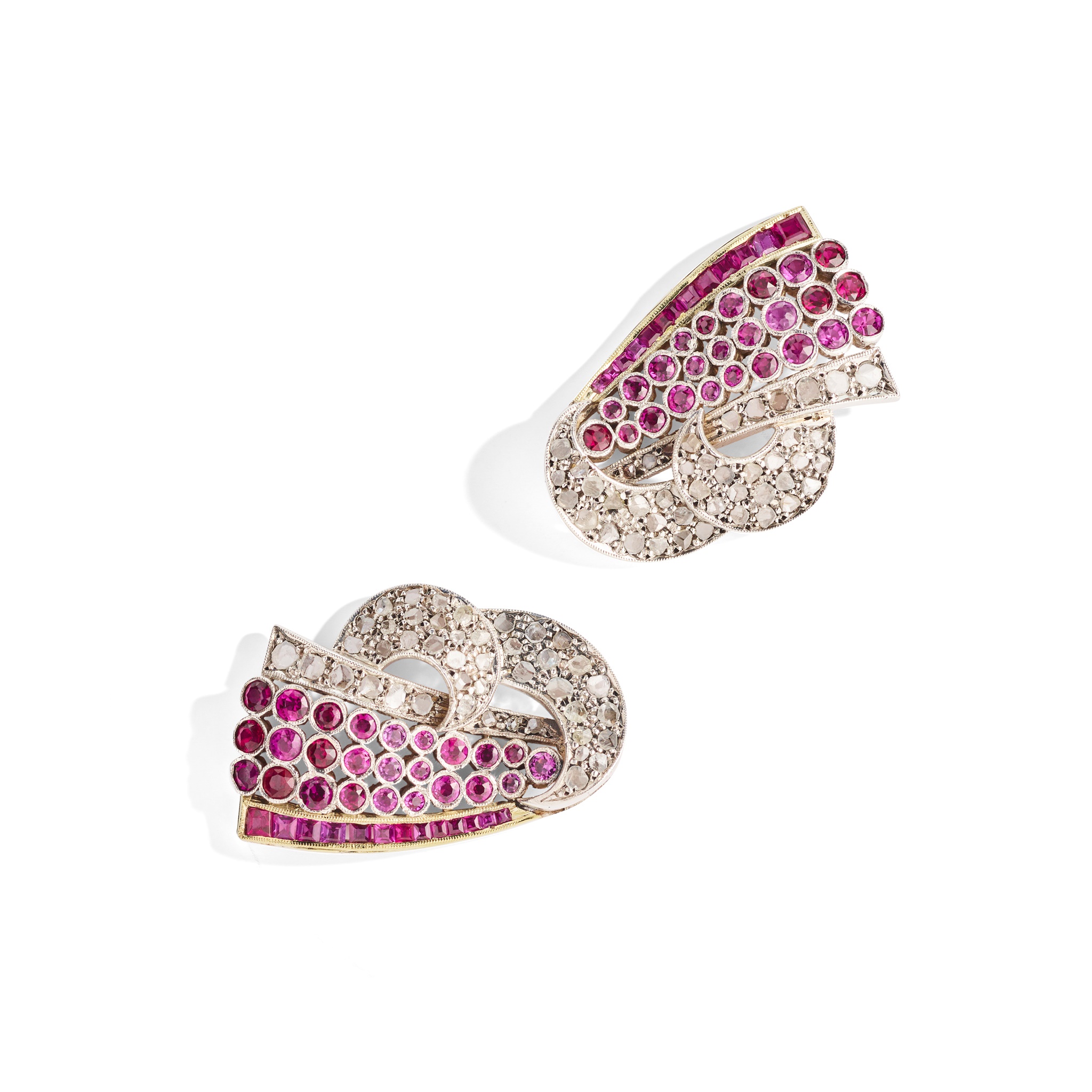 A pair of ruby and diamond earrings