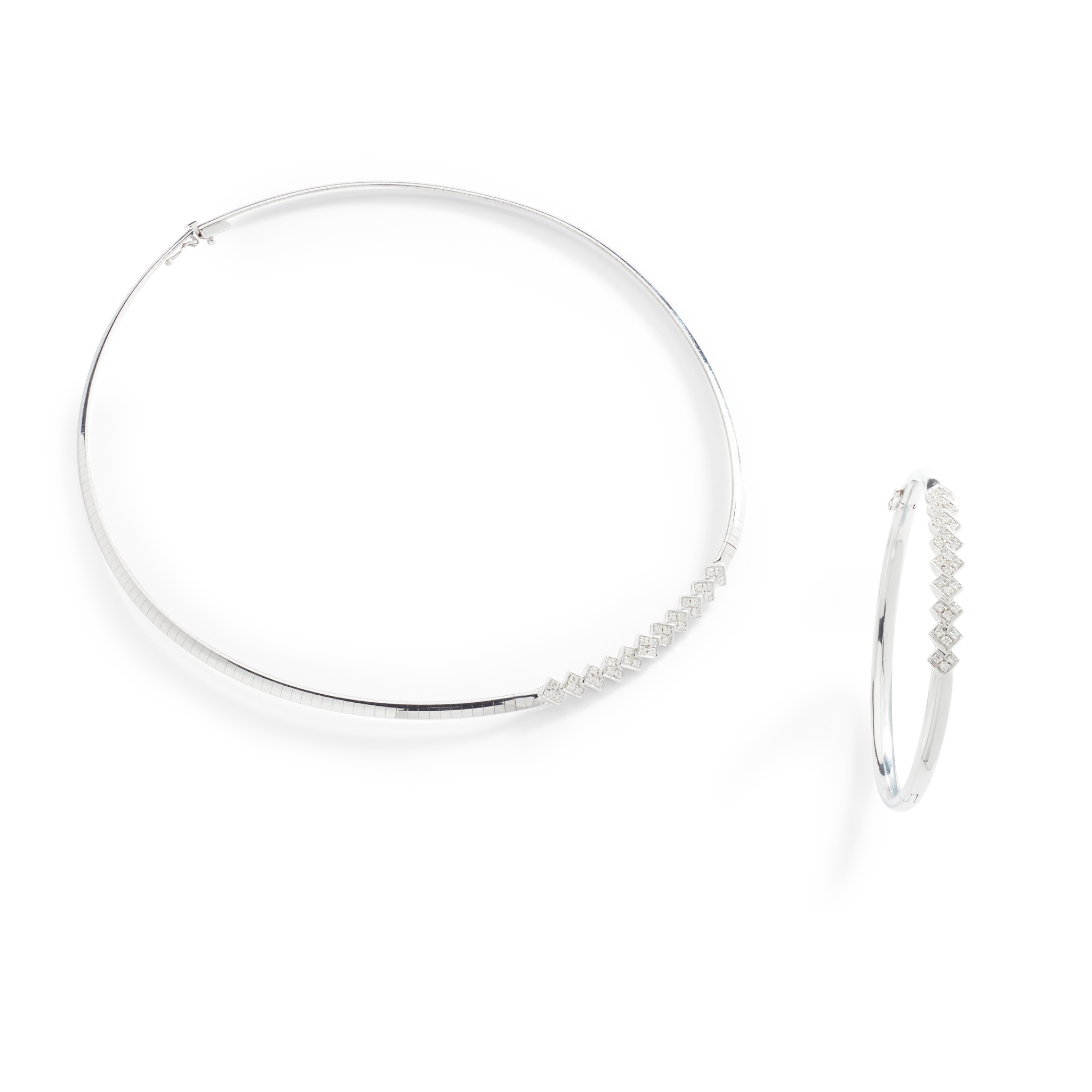 A diamond necklace and matching bracelet