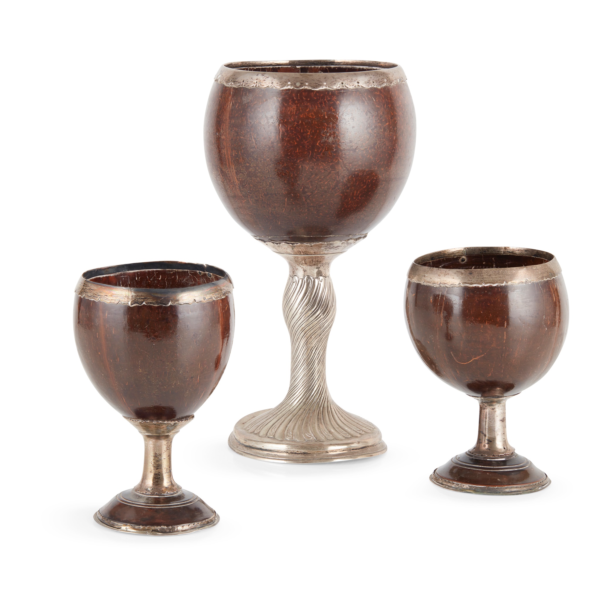 A George III silver mounted coconut cup