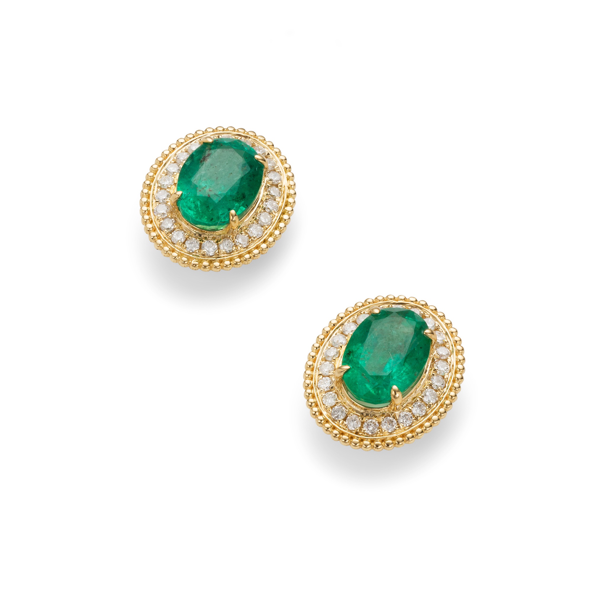 A pair of emerald and diamond earrings