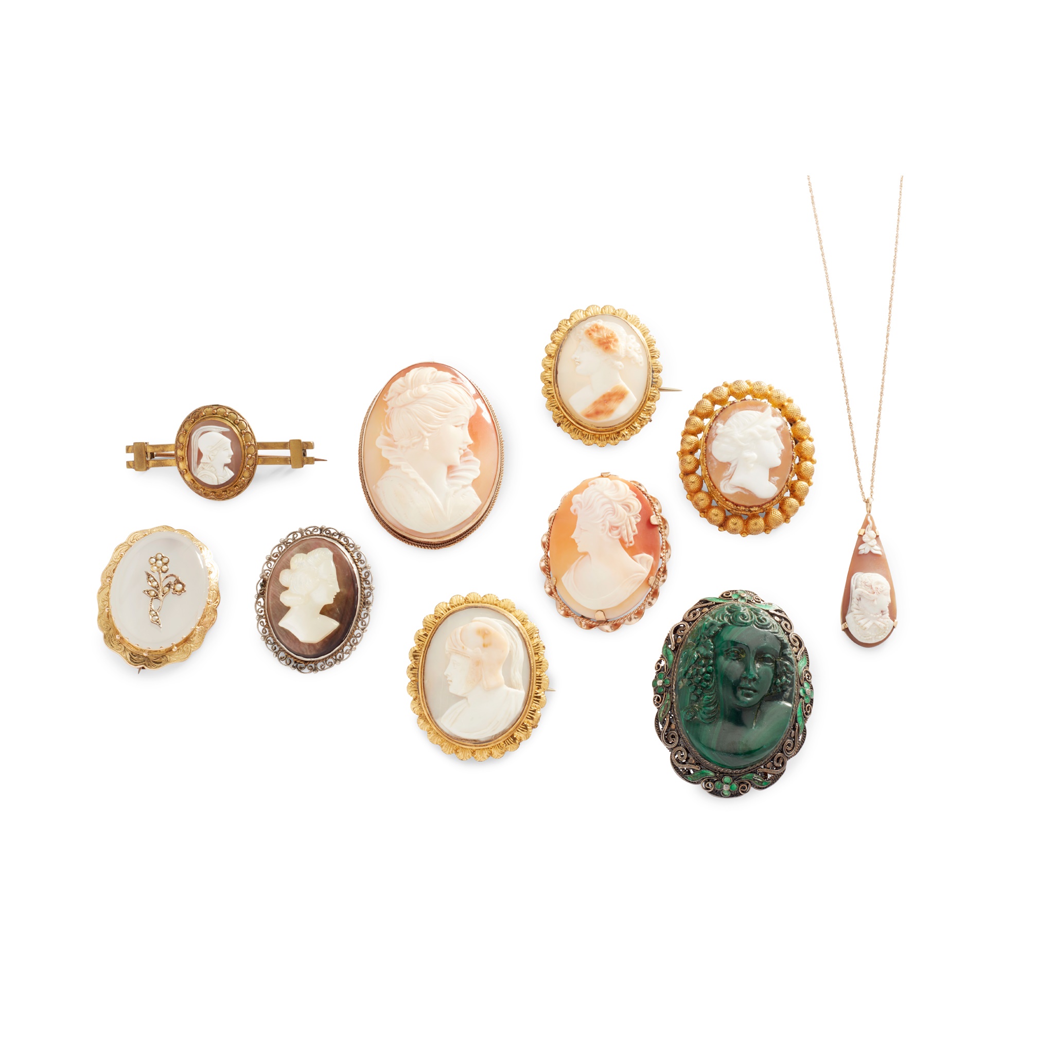 A collection of cameo brooches
