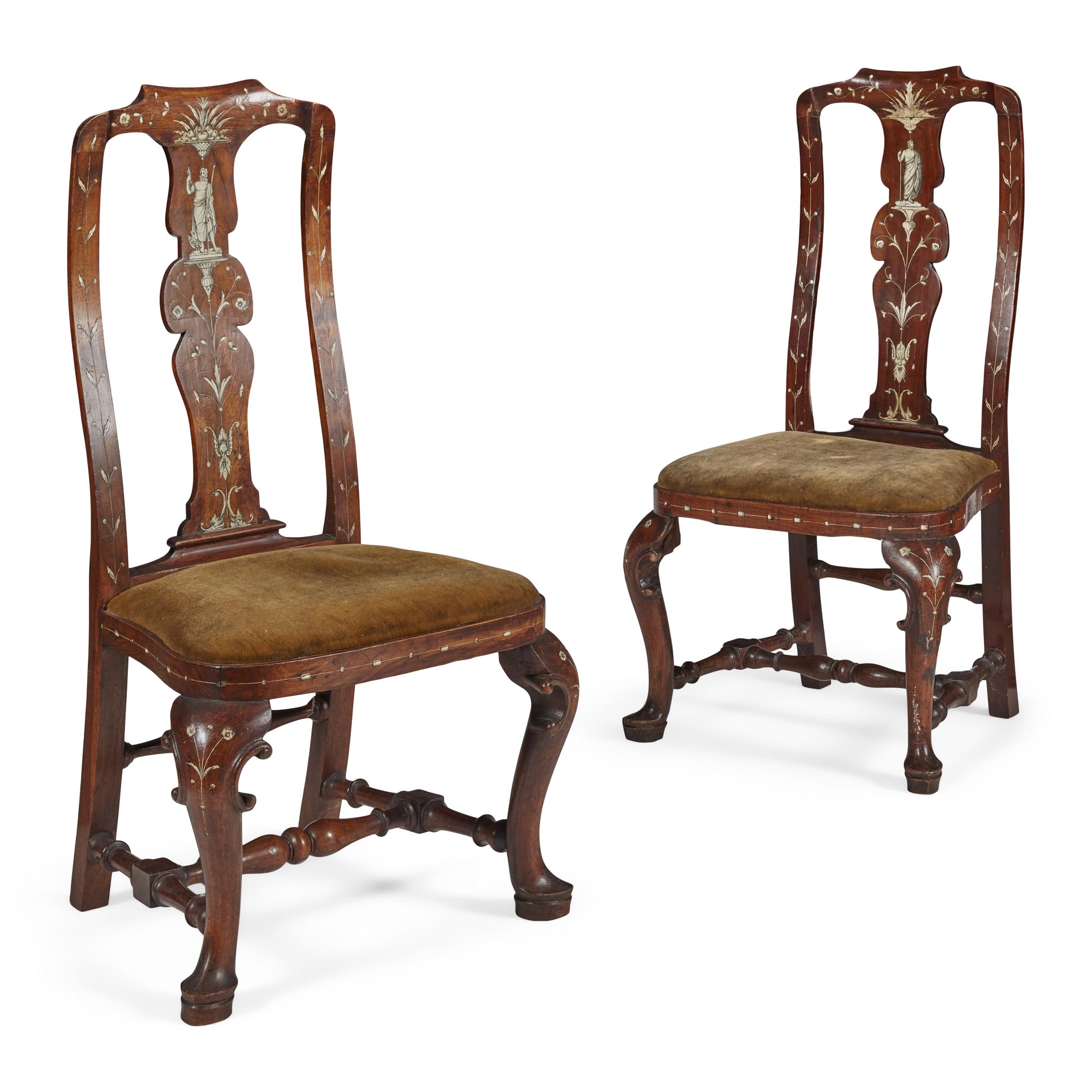 PAIR OF ITALIAN WALNUT AND IVORY INLAID CHAIRS