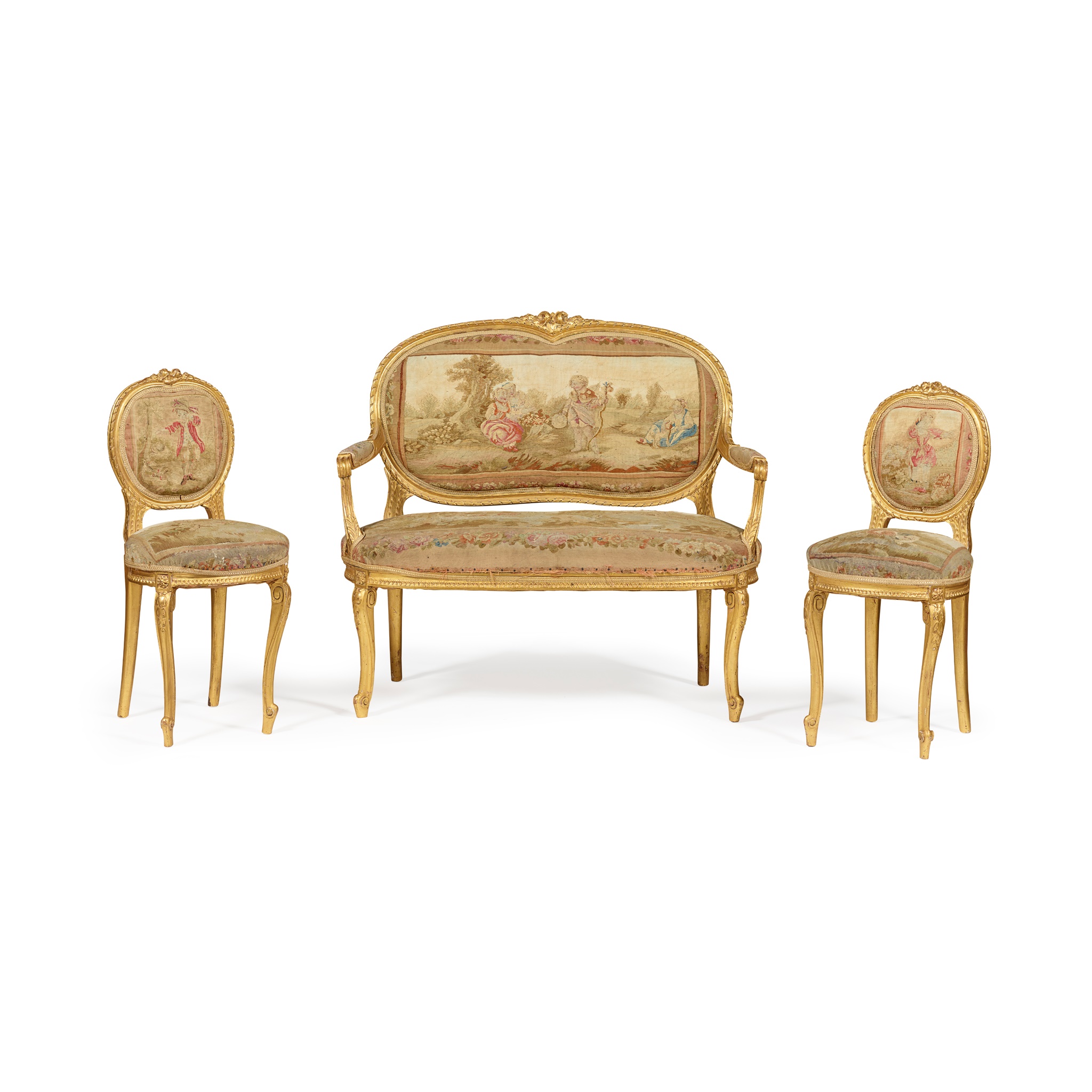 FRENCH THREE PIECE GILTWOOD AND AUBUSSON SUITE