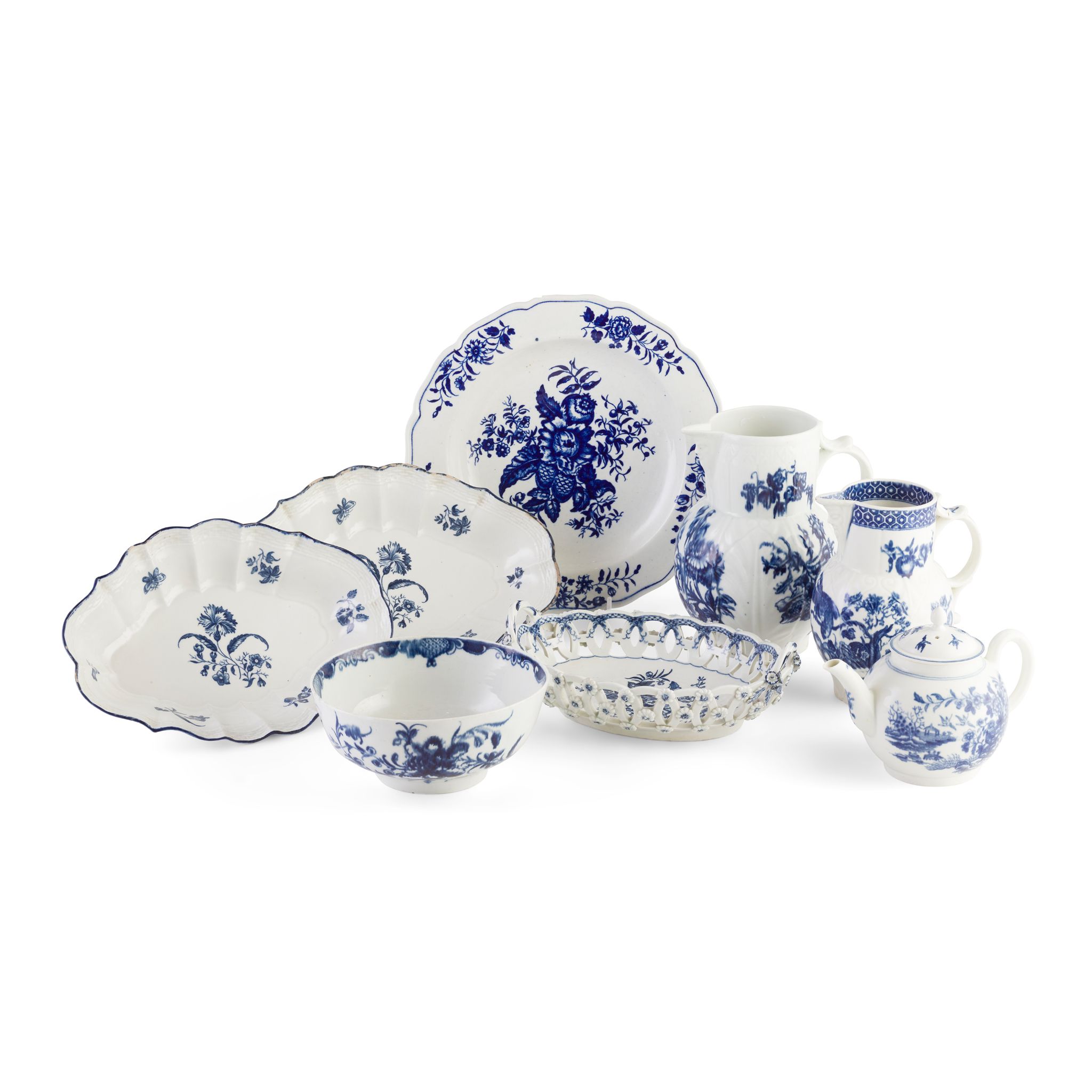 GROUP OF BLUE AND WHITE WORCESTER PORCELAIN