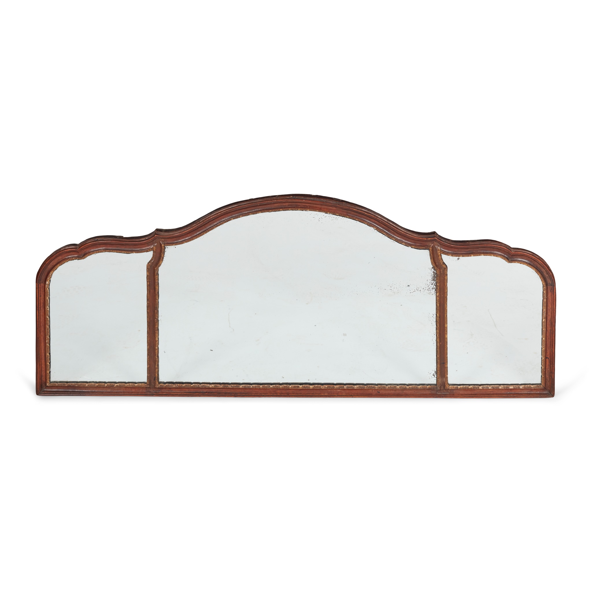 GEORGE II WALNUT TRIPLE OVERMANTEL MIRROR