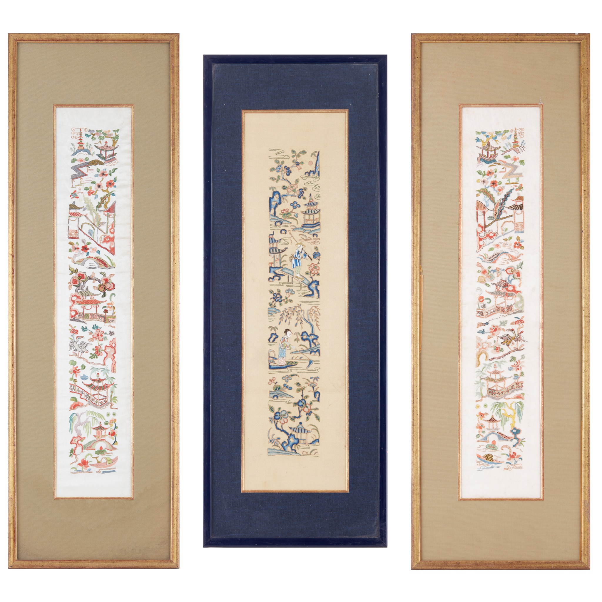 GROUP OF THREE SILK EMBROIDERED SLEEVE BANDS