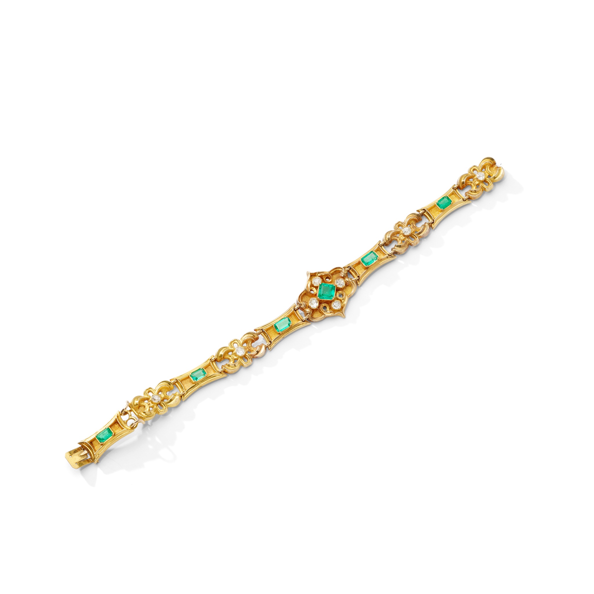 A mid 19th century emerald and diamond bracelet, circa 1845