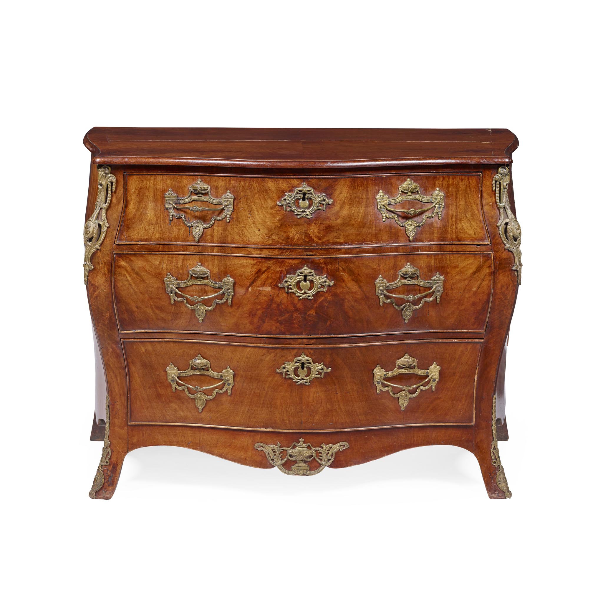 DUTCH MAHOGANY BOMBÉ COMMODE
