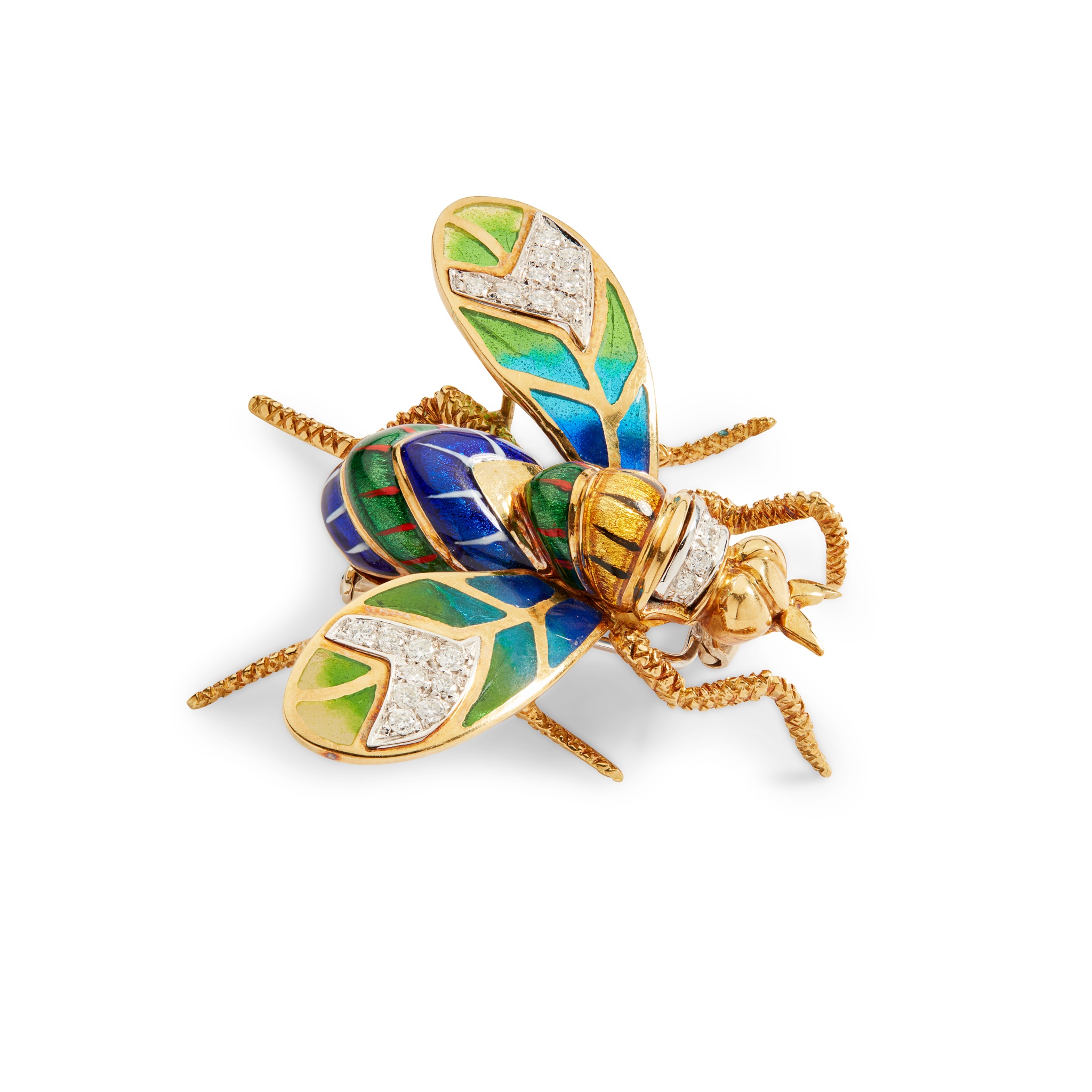 An enamel and diamond wasp brooch
