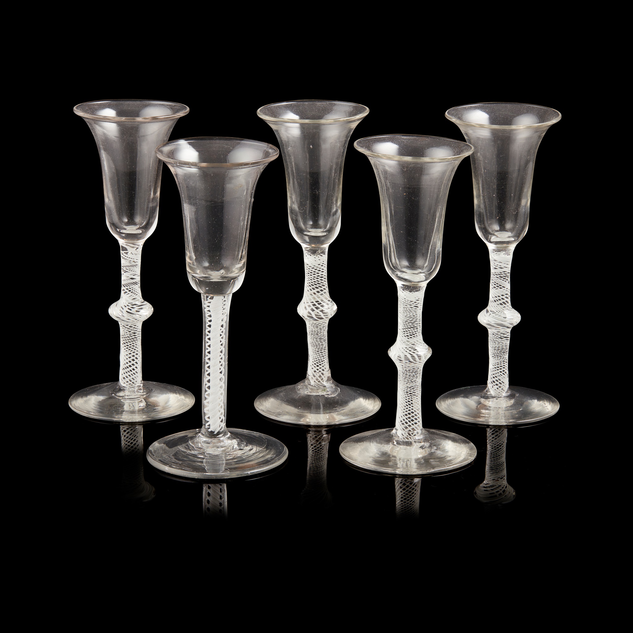 FIVE OPAQUE TWIST CONTINENTAL SODA GLASSES