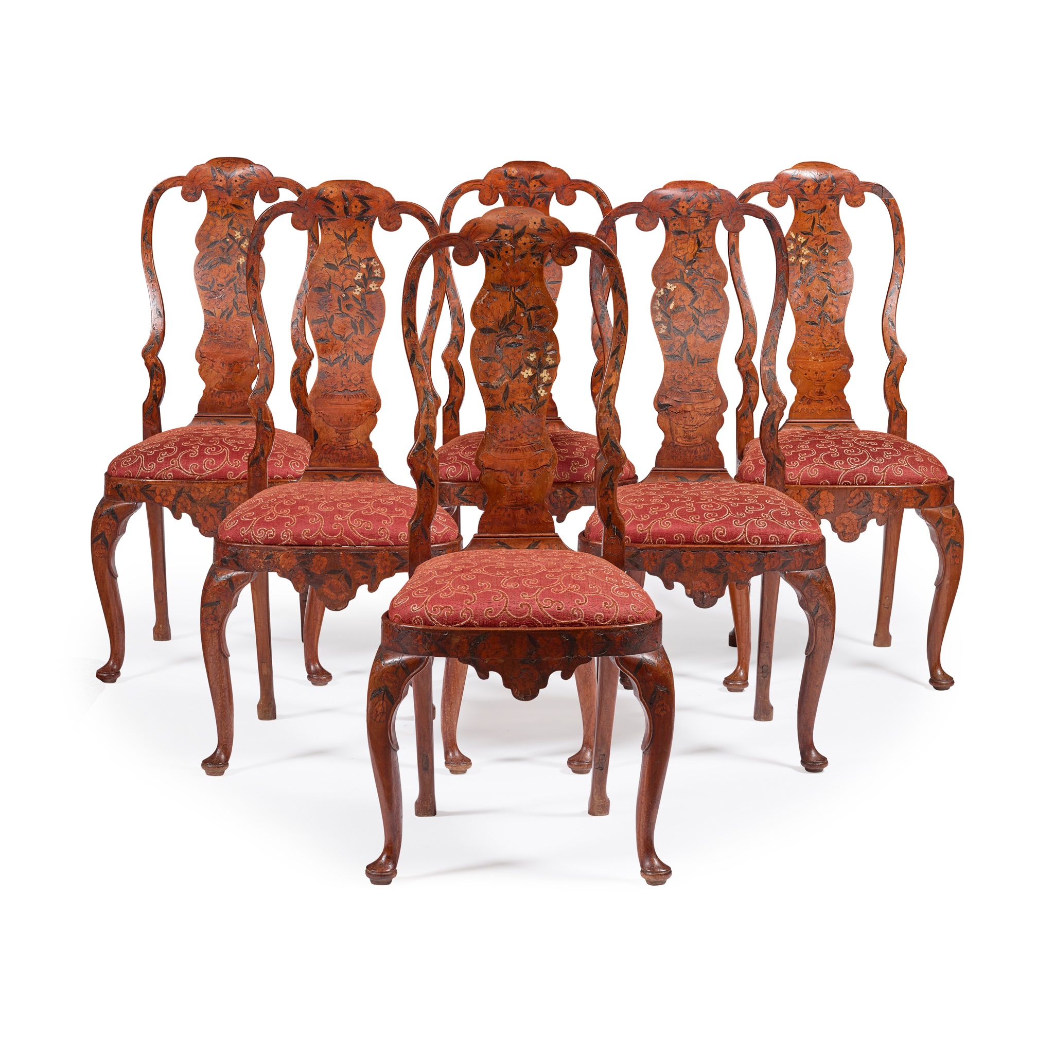 SET OF SIX DUTCH WALNUT AND MARQUETRY CHAIRS