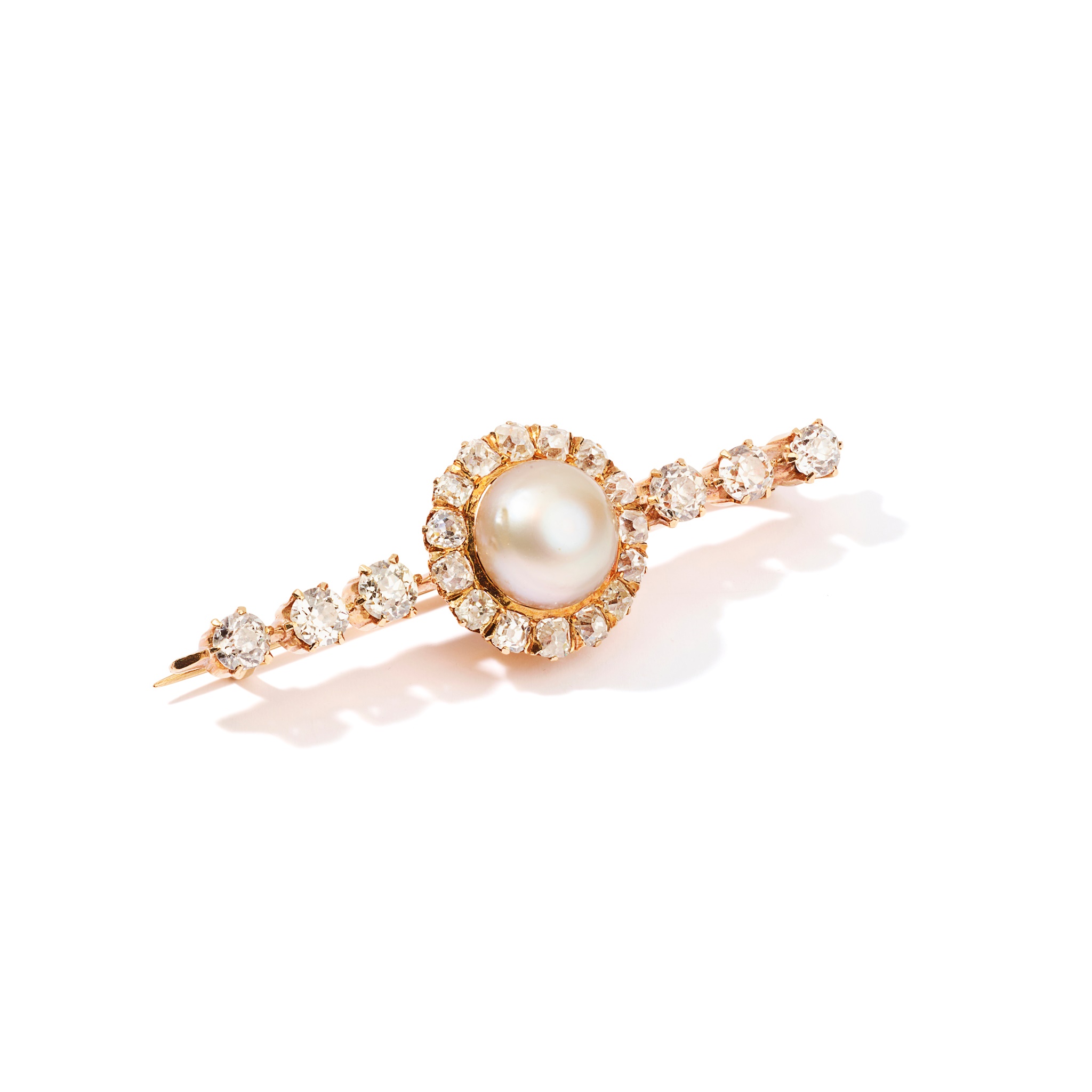 A natural pearl and diamond brooch, circa 1900