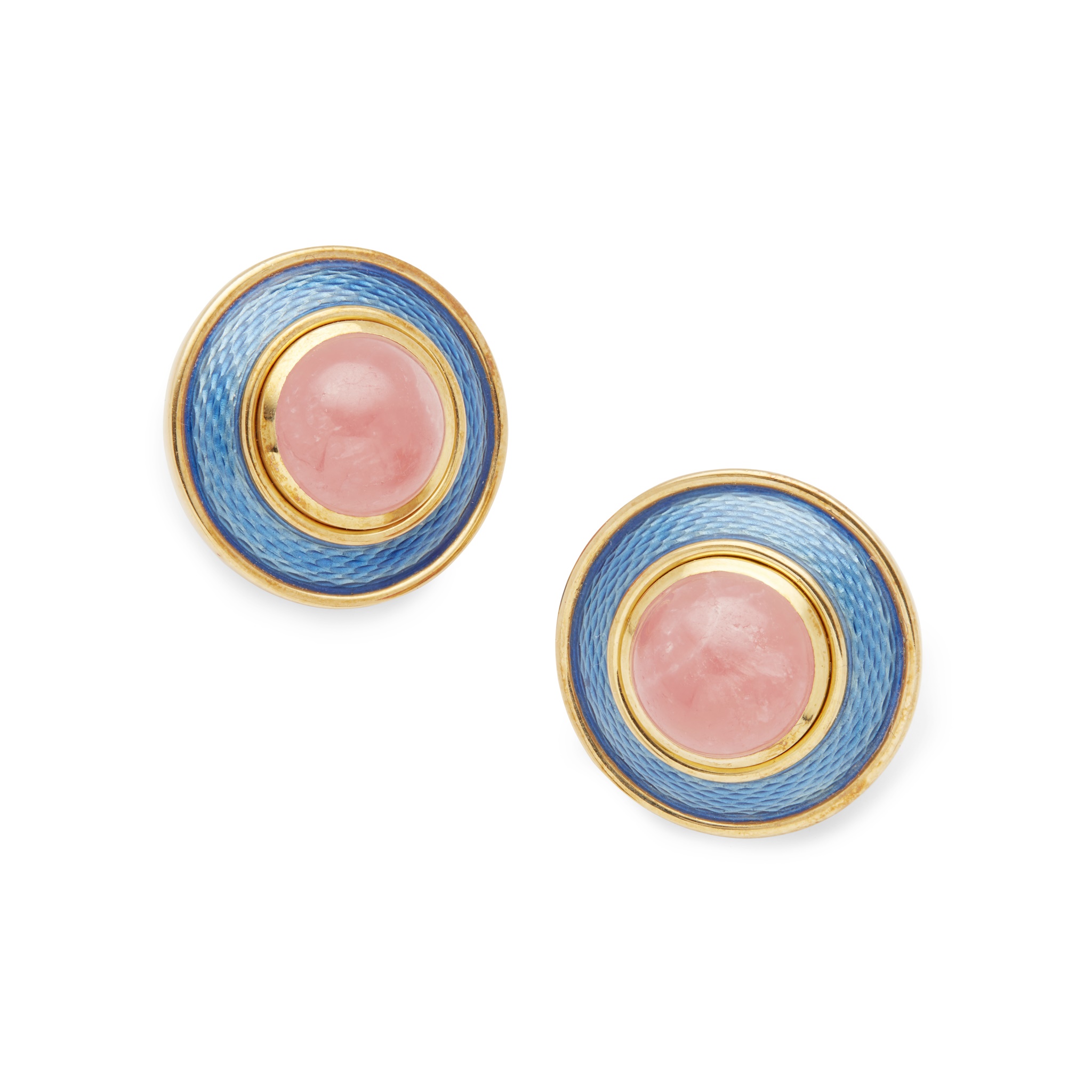 Leo de Vroomen: A pair of rhodochrosite and enamel earrings