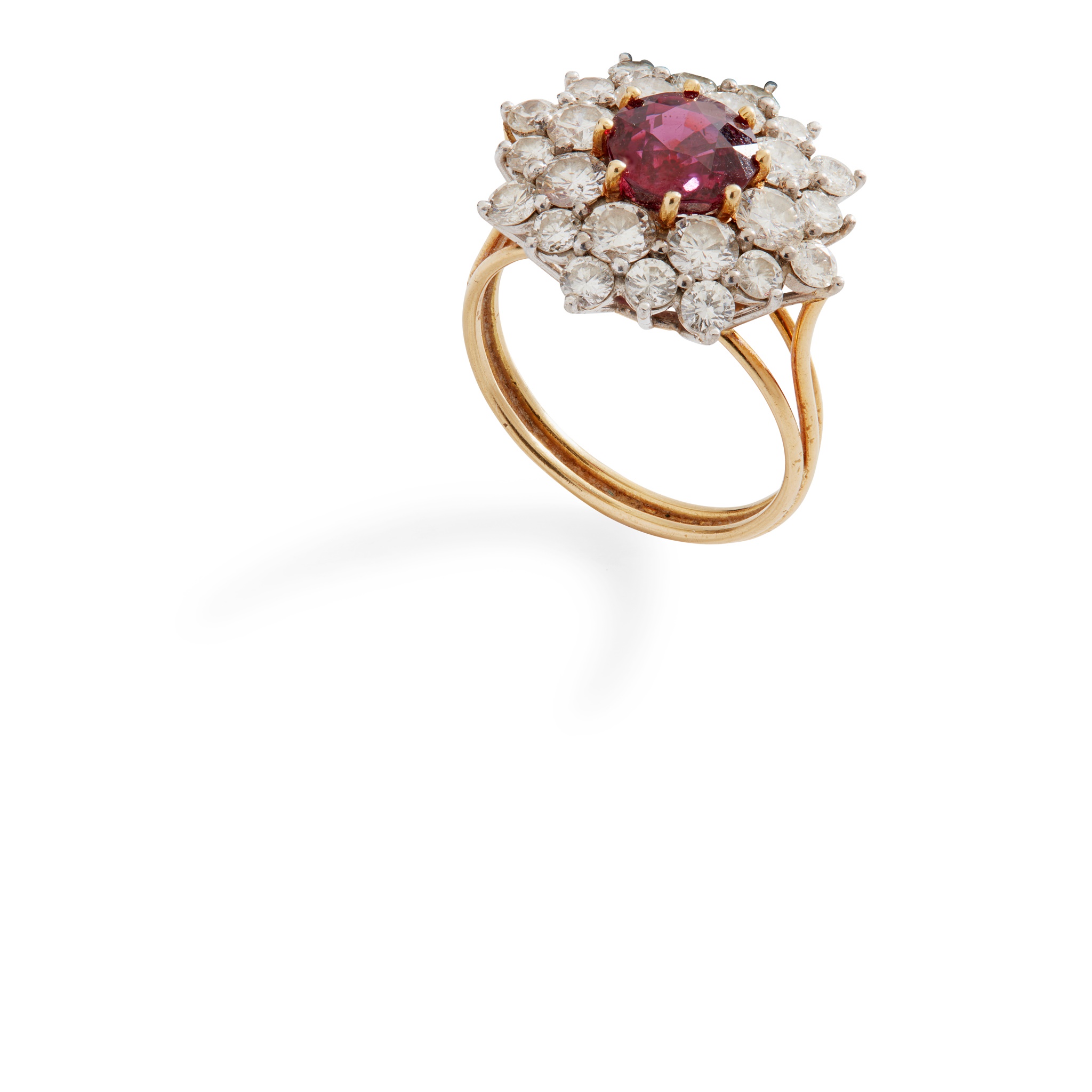A ruby and diamond cluster ring