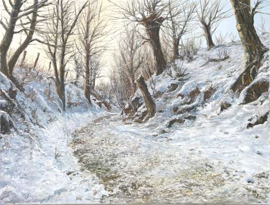 <p>“Winterlandschap met sneeuw”, gemonogrammeerd en gedateerd '97 r.o.</p>