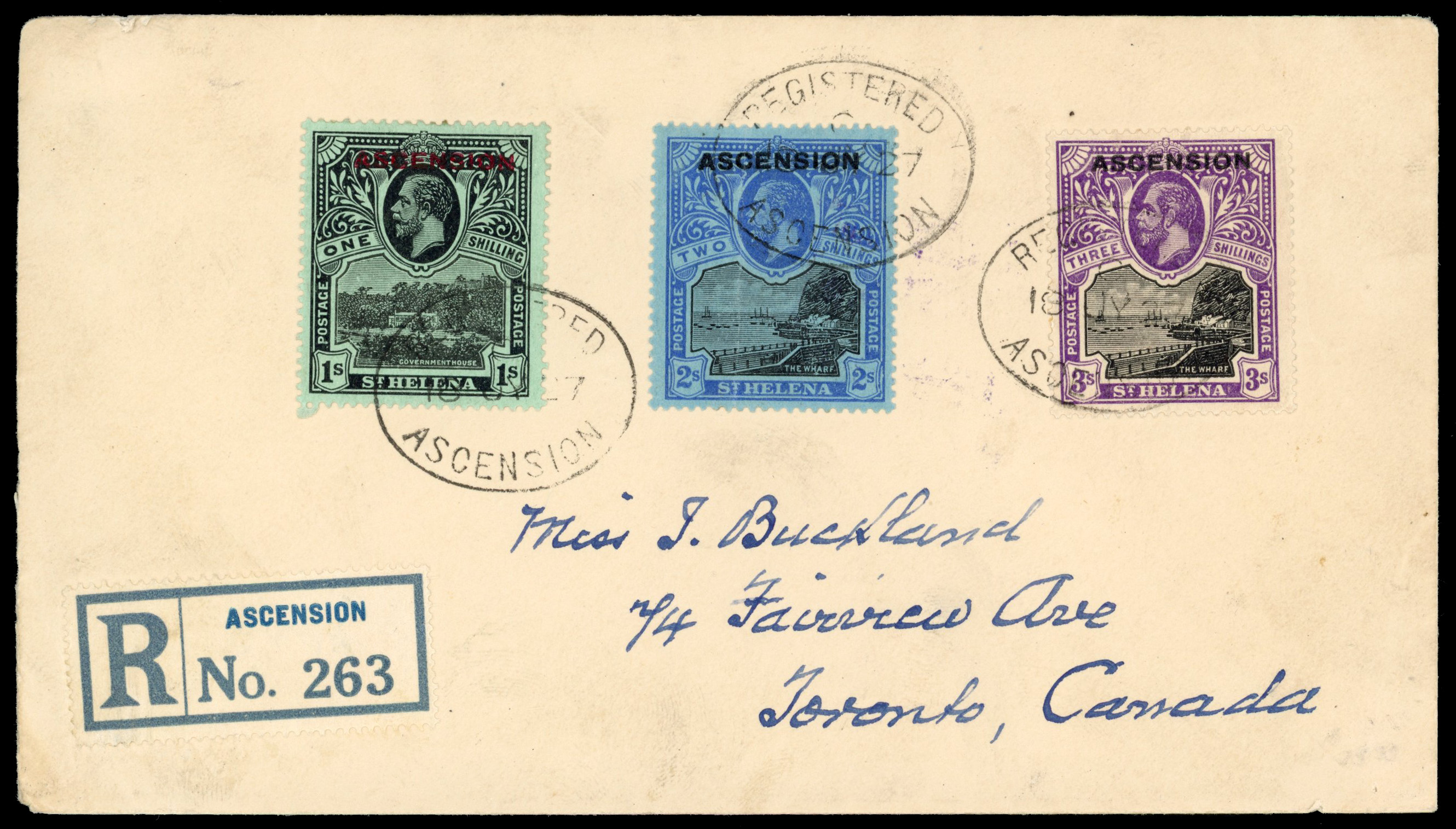 Ascension SG 7-9 1927 cover with 1922 1s - 3s