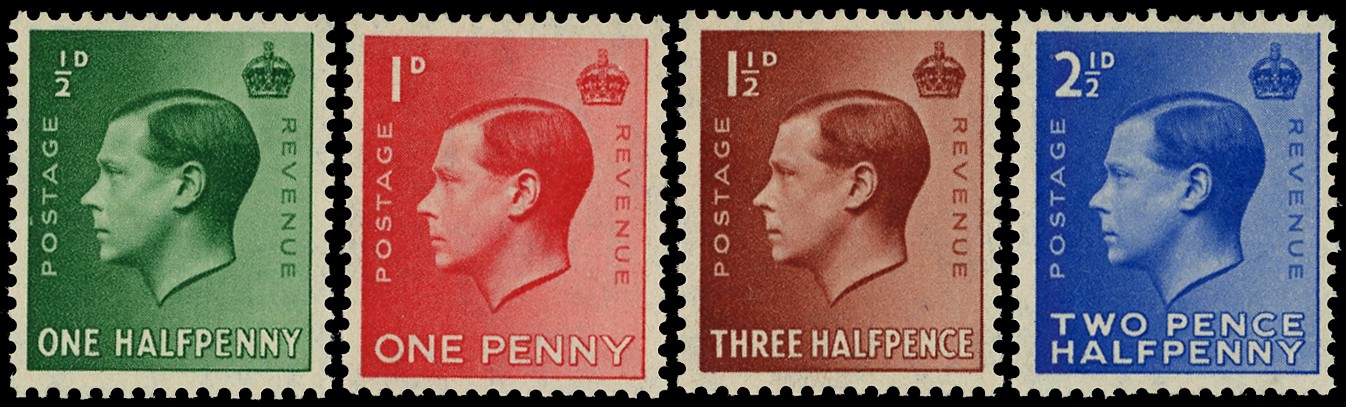 1936 KEVIII Definitive Essays Type A set of four in issued colours