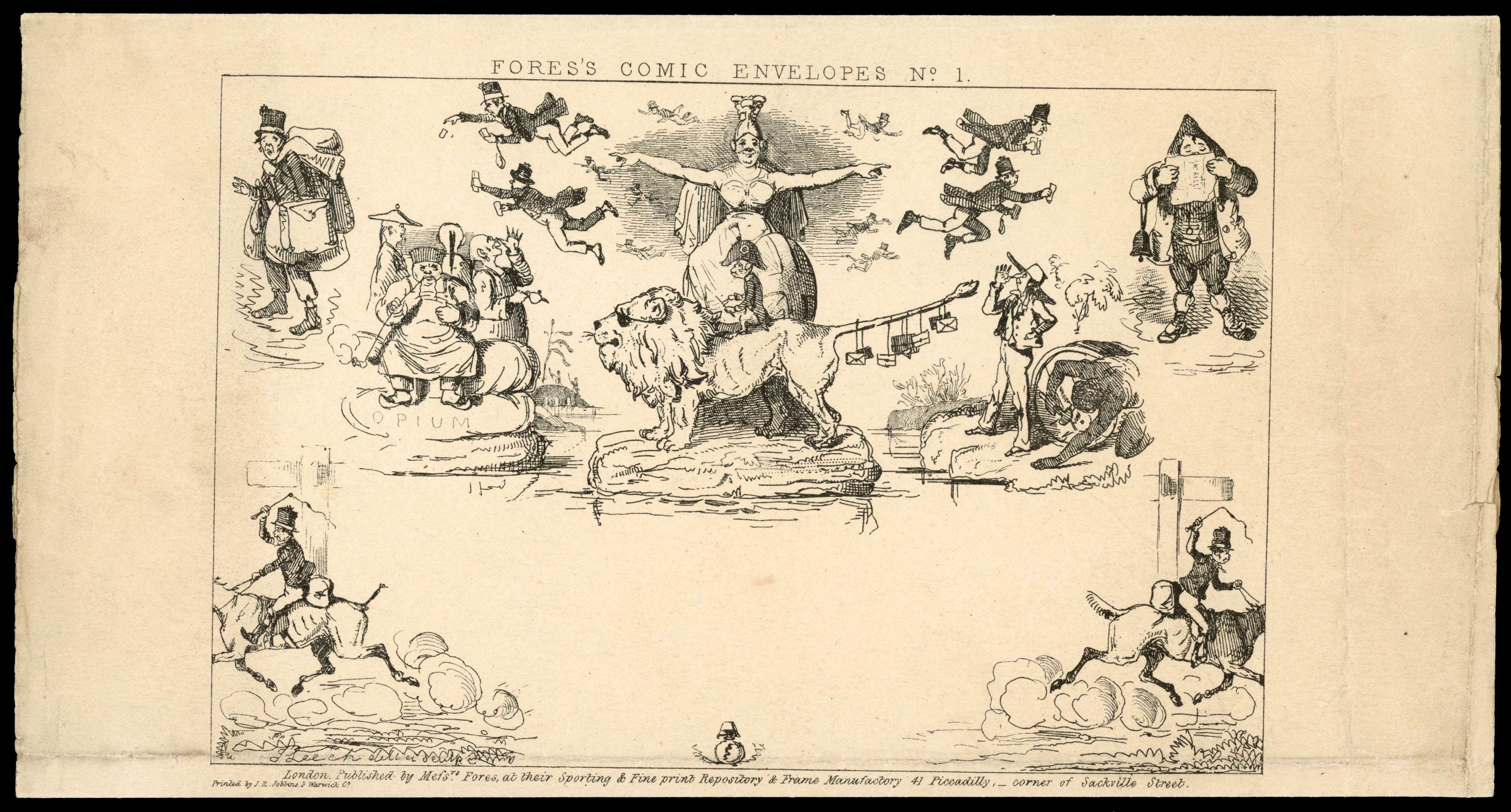 1840 Fores's Comic Envelope No.1. Very fine unused proof of this attractive caricature by John Leech