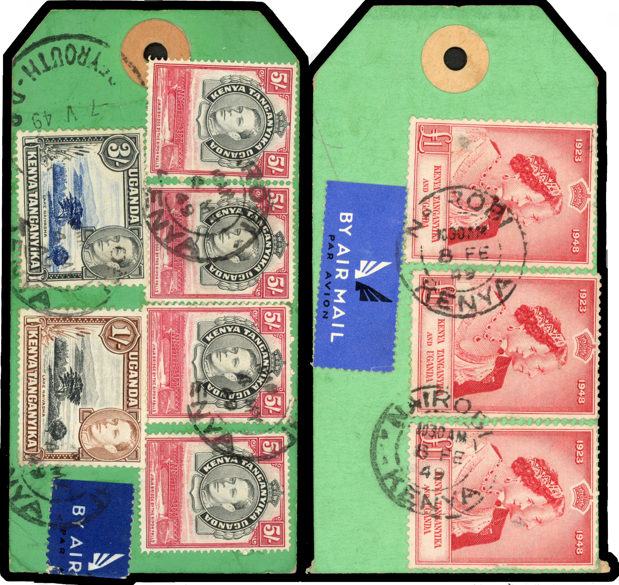 1949 four green parcel labels all marked ‘COFFEE SAMPLE OF NO (COMMERCIAL) VALUE’