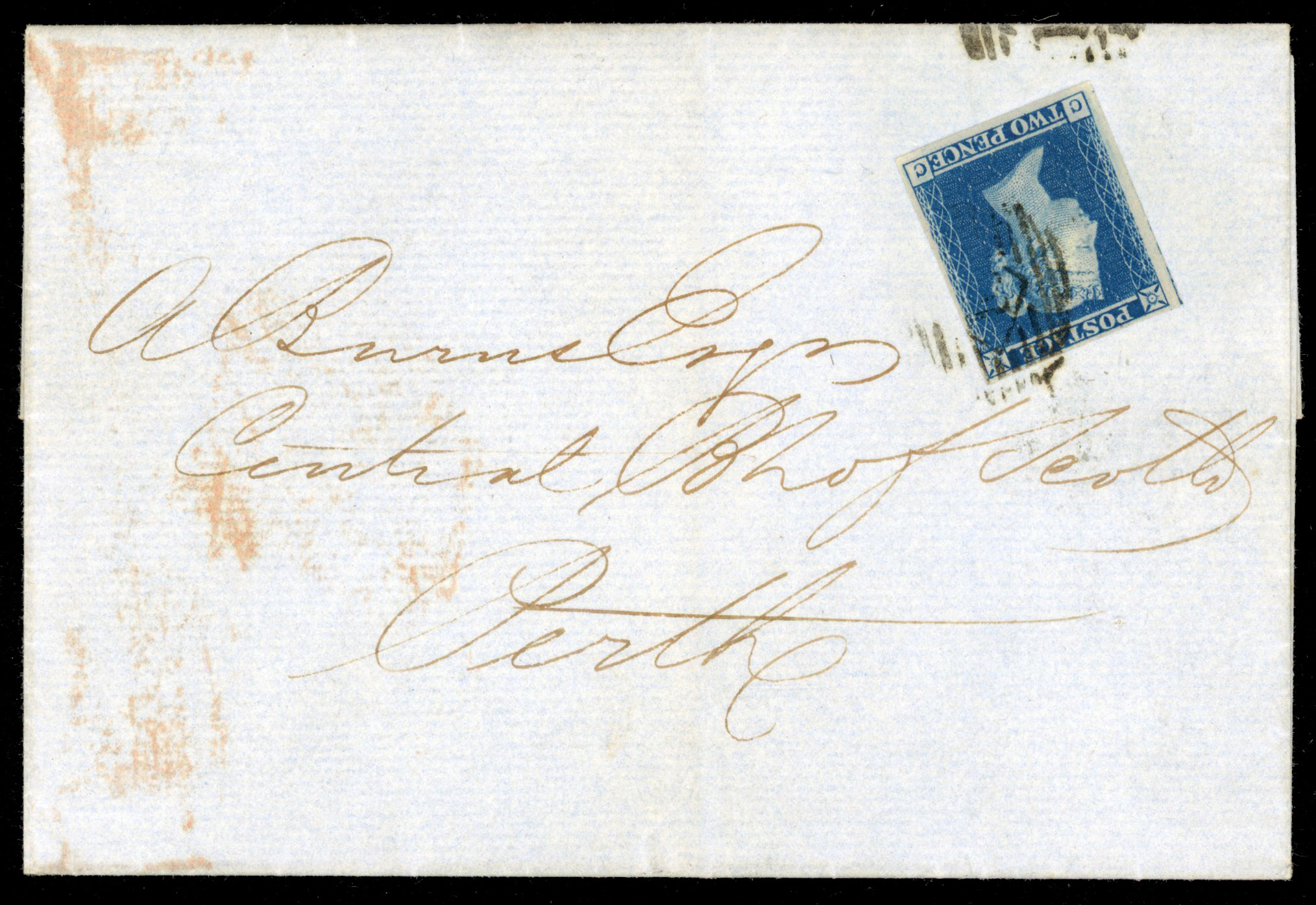 GB 1841 2d violet-blue, Plate 4 on wrapper