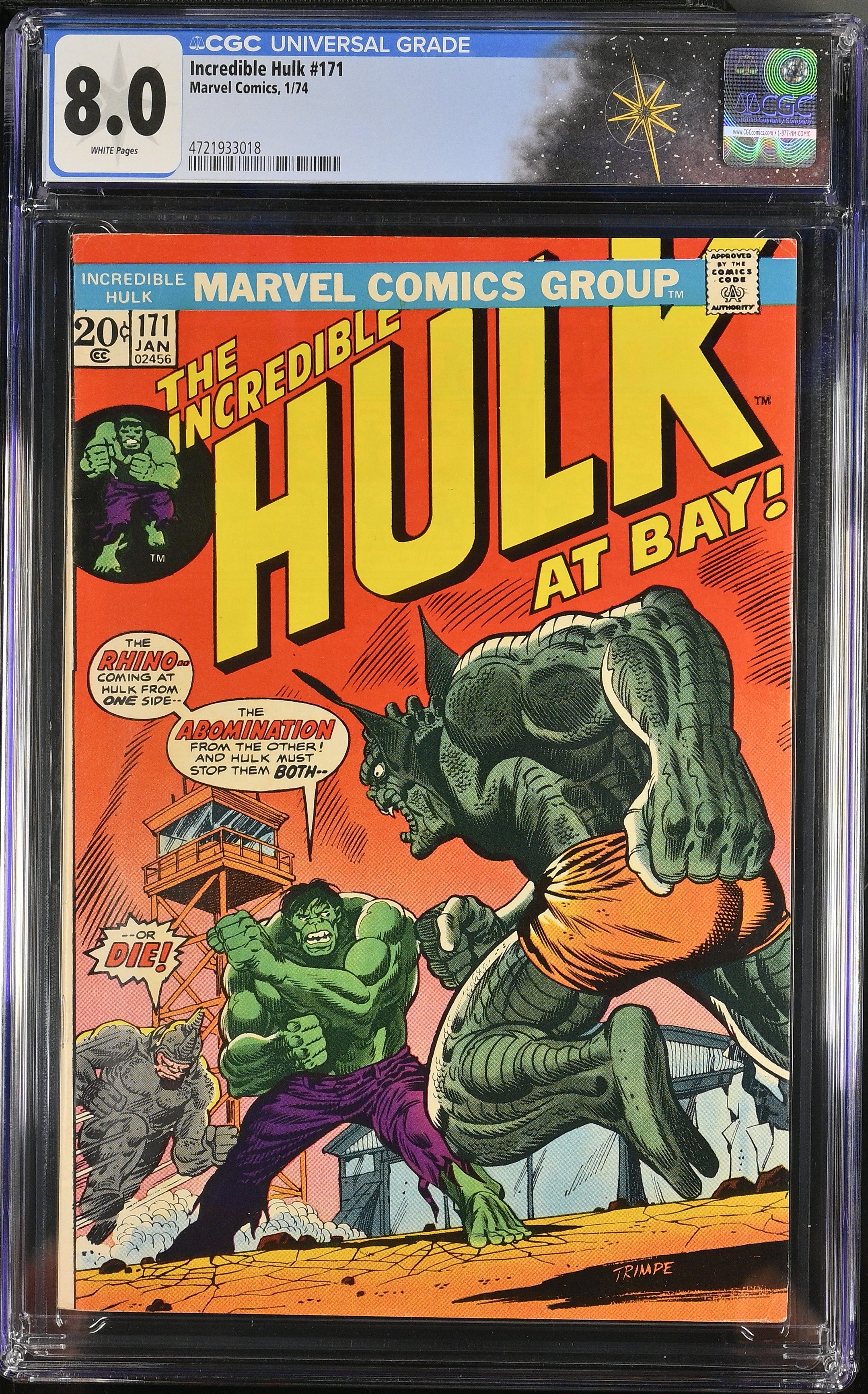 Incredible Hulk #171 CGC 8.0 “Revenge!” Herb Trimpe Cover & Jack Abel Art (Marvel Comics, 1974) White Pages