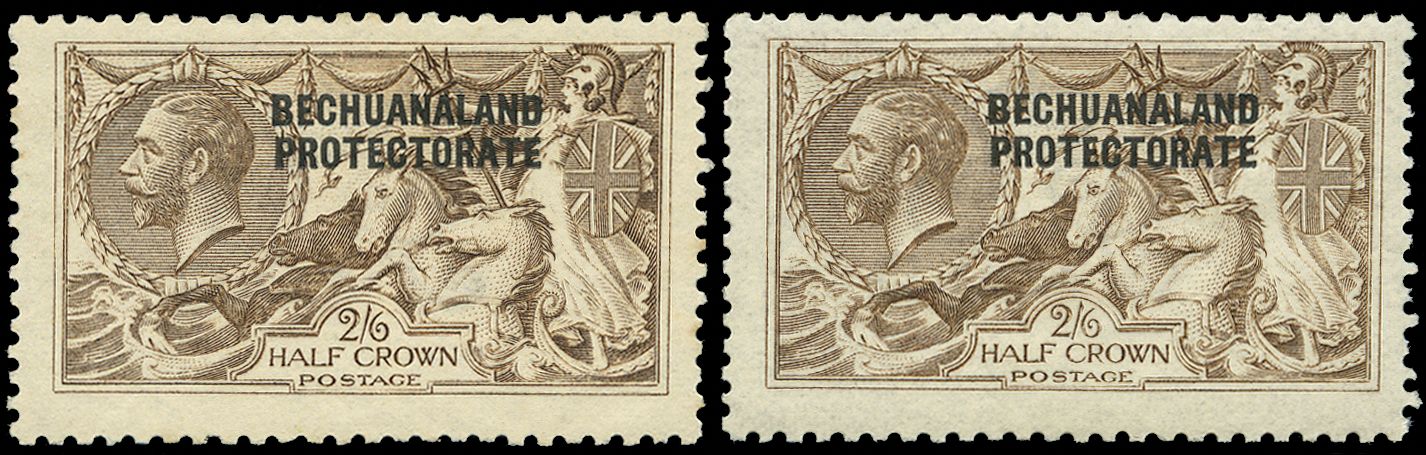 Bechuanaland 1913-24 DLR ptg 2s6d pale brown, var R2/1 re-entry, SG 85a
