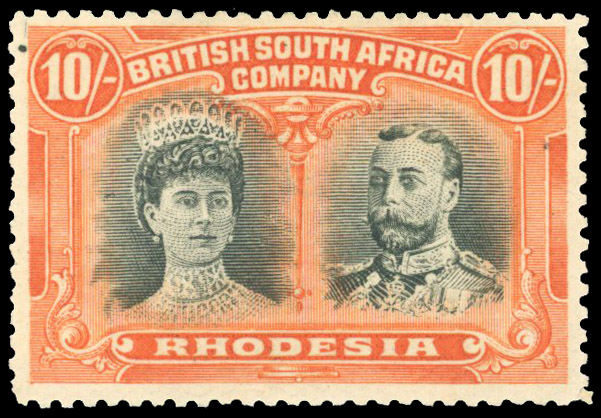 Rhodesia 1910-13 10s greenish black and reddish orange
