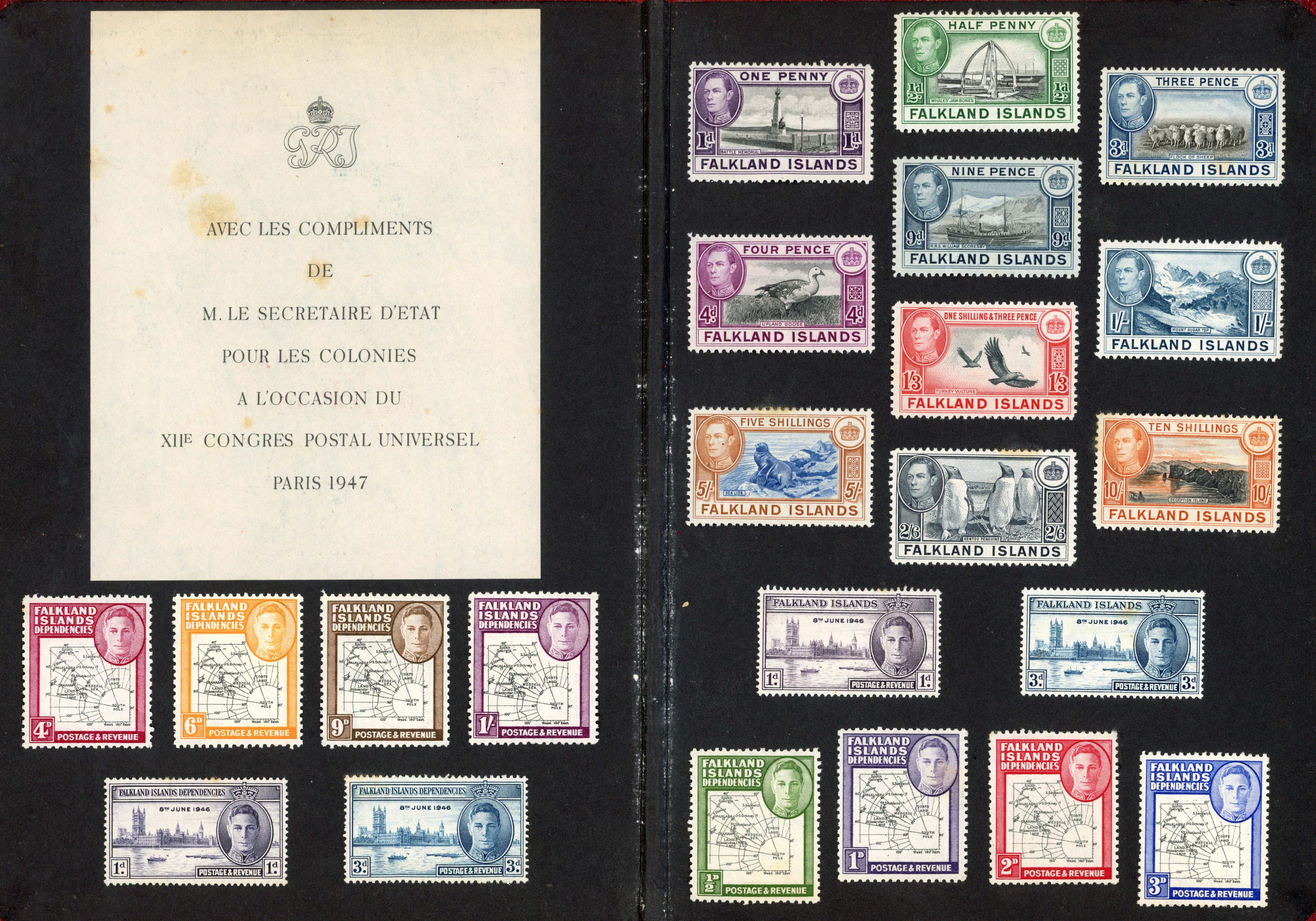 Falkland Islands 1947 UPU presentation folder