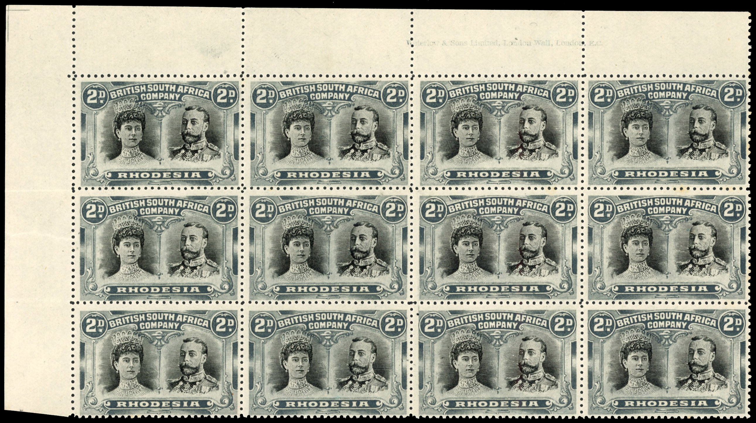 Rhodesia 2d SG 129 corner/imprint block of twelve mint