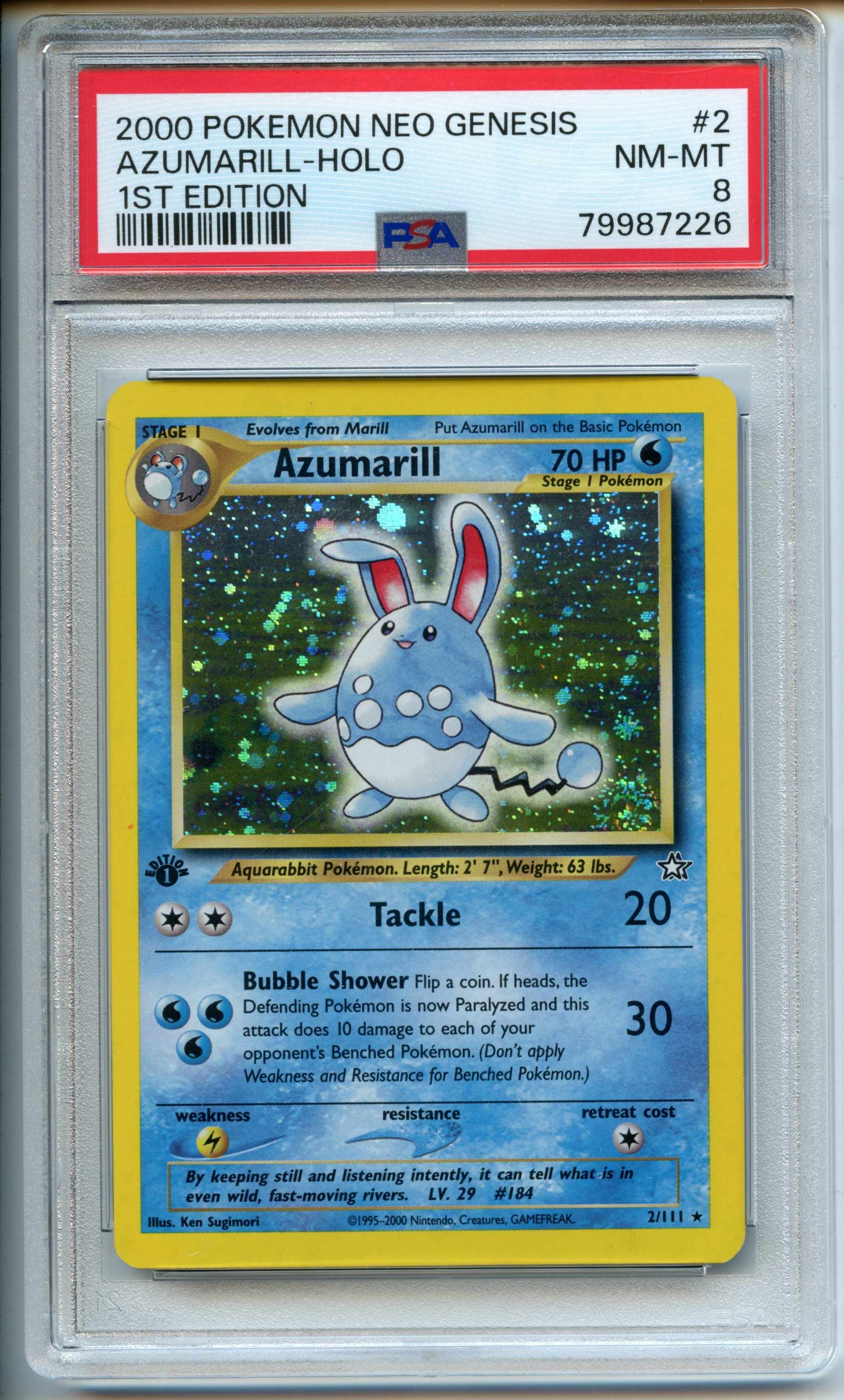 Pokemon TCG  - Azumarill HOLO  - 1st Edition Neo Genesis - PSA 8