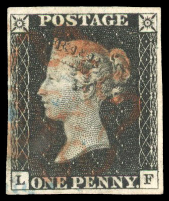 1840 1d Black Pl.4. (LF) Used watermark inverted, 