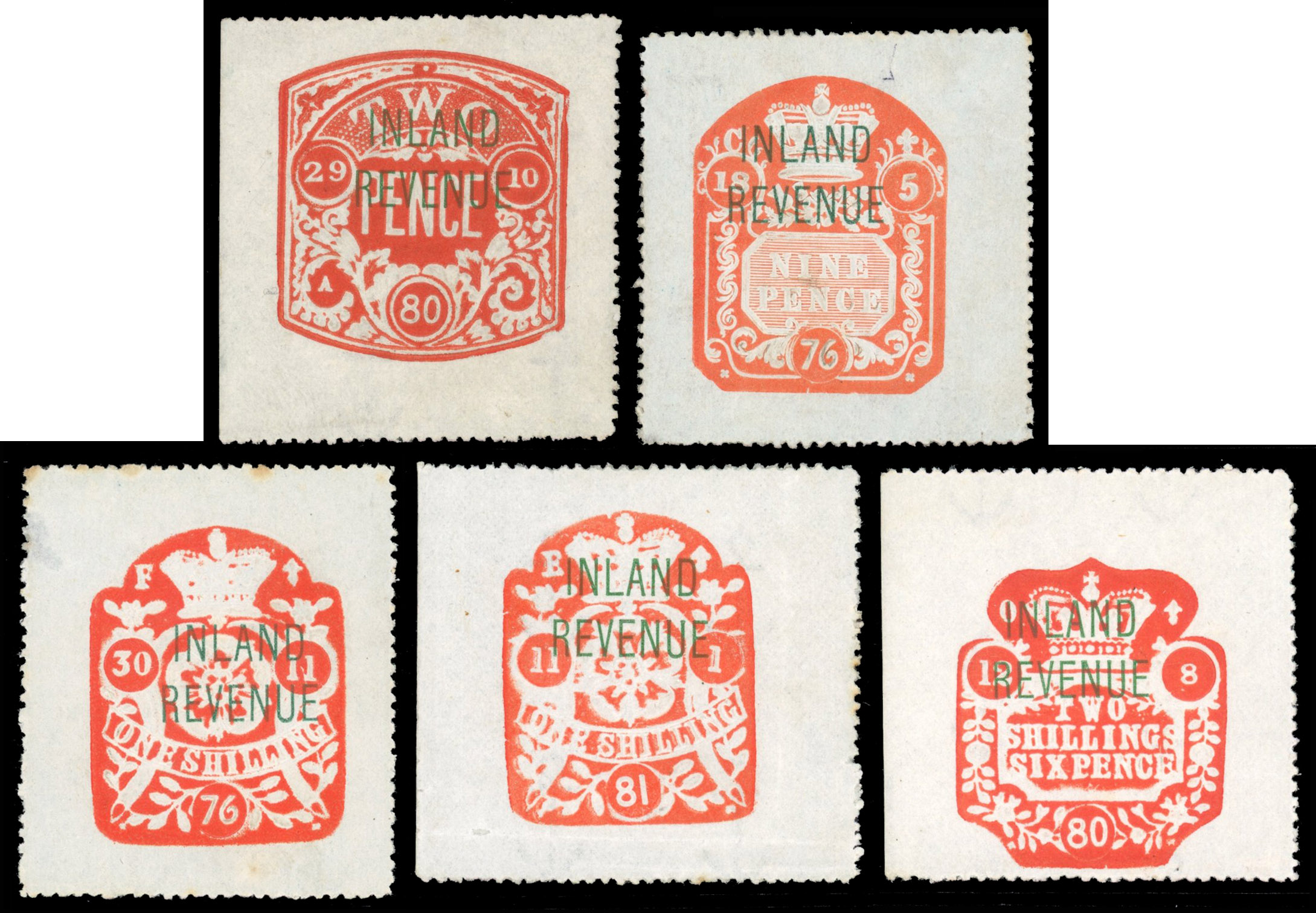 GB Postal Fiscals SG F50-4 1875-80 vermilion set of five mint