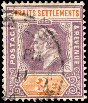 Malaya Straits SG 111w 3c wmk inverted used 